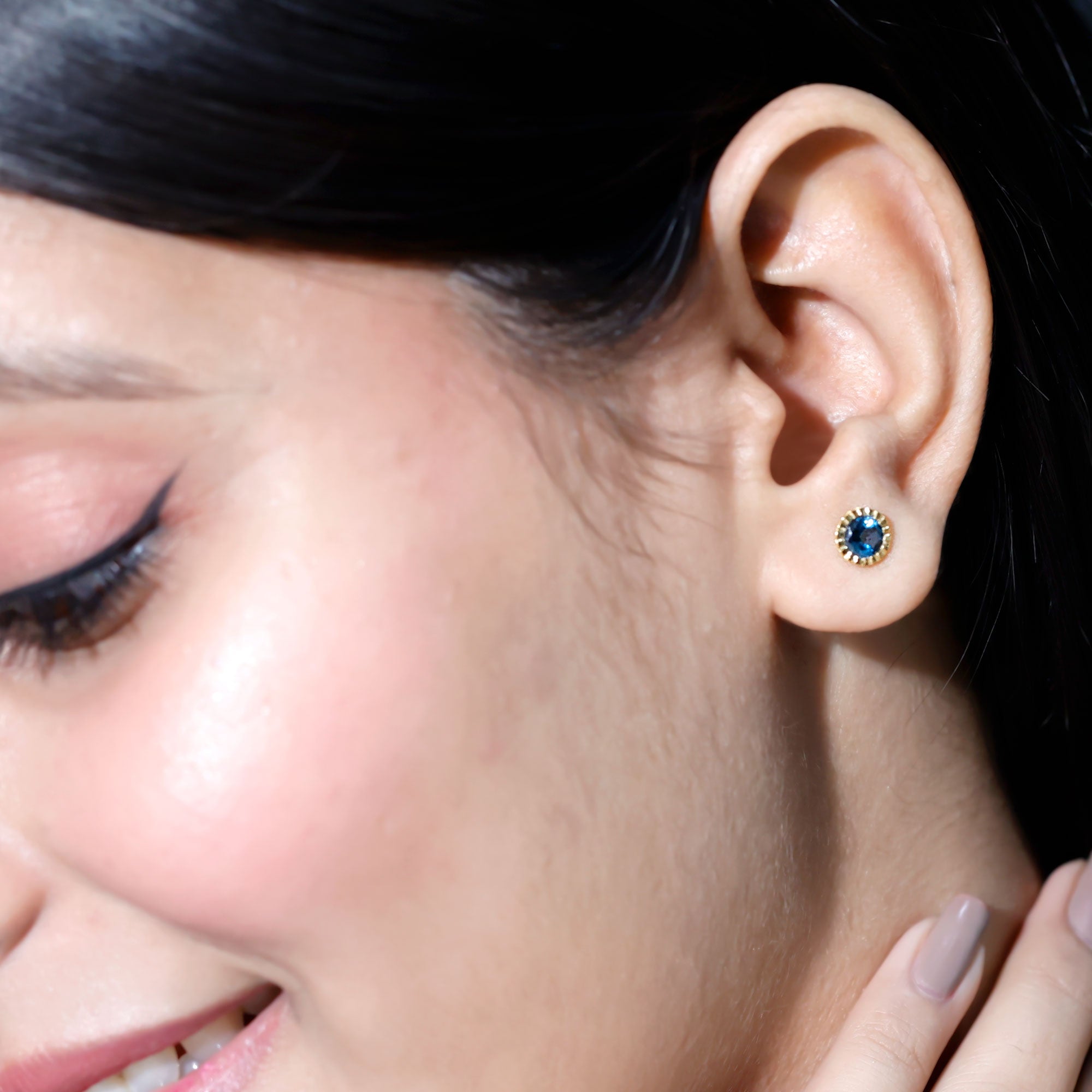 Genuine London Blue Topaz Martini Stud Earrings AAA - Rosec Jewels