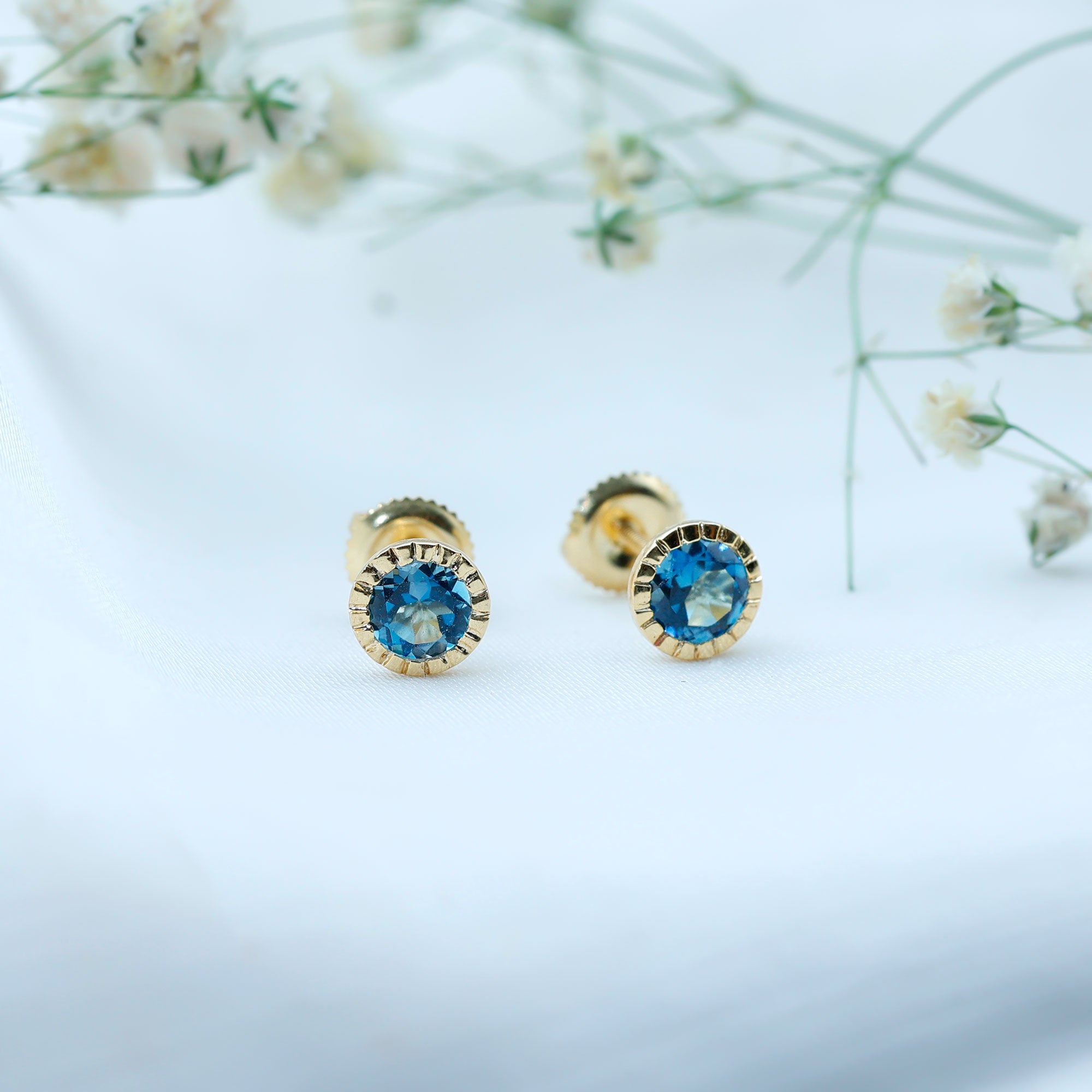 Genuine London Blue Topaz Martini Stud Earrings AAA - Rosec Jewels