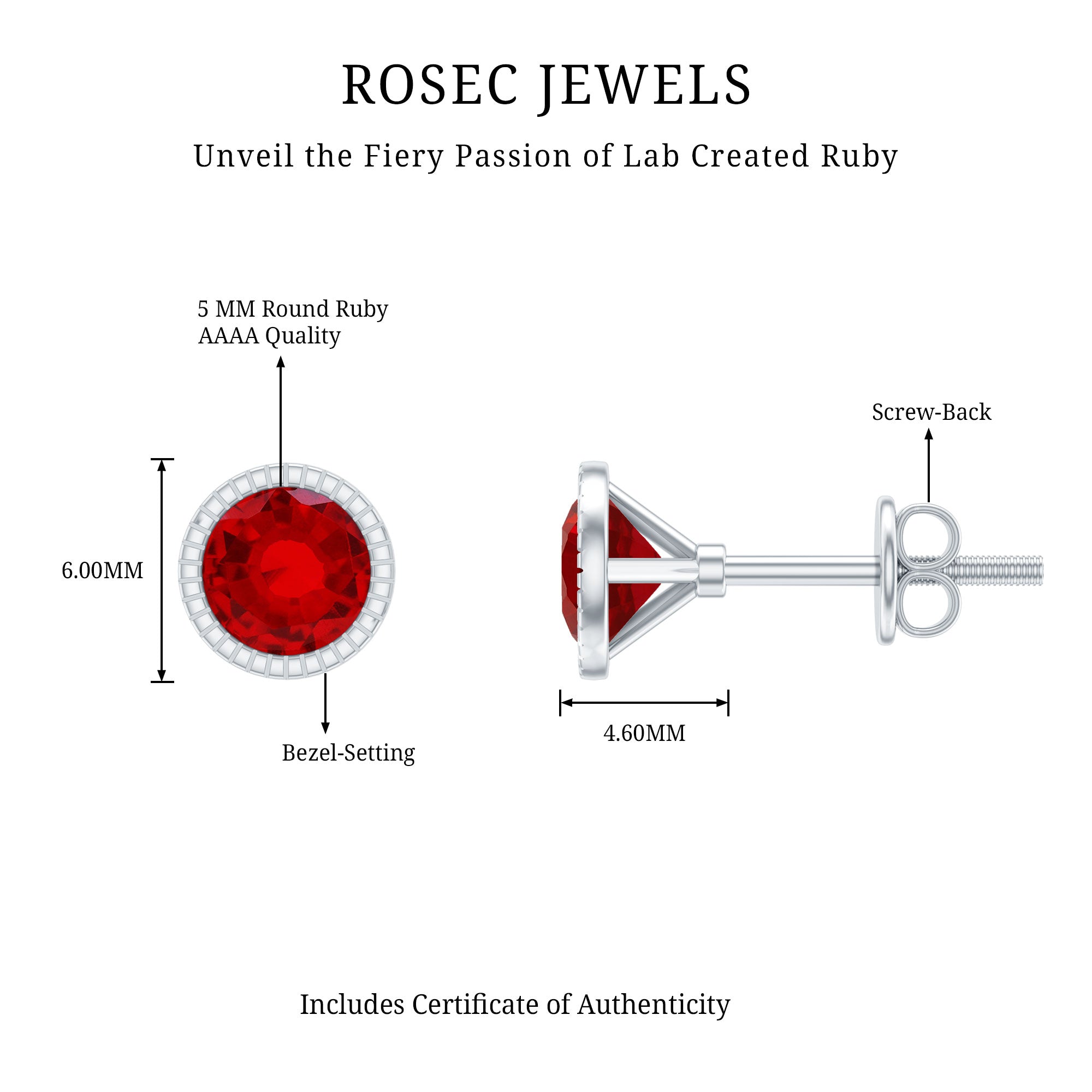 Round Cut Lab Created Ruby Martini Stud Earrings AAAA - Rosec Jewels
