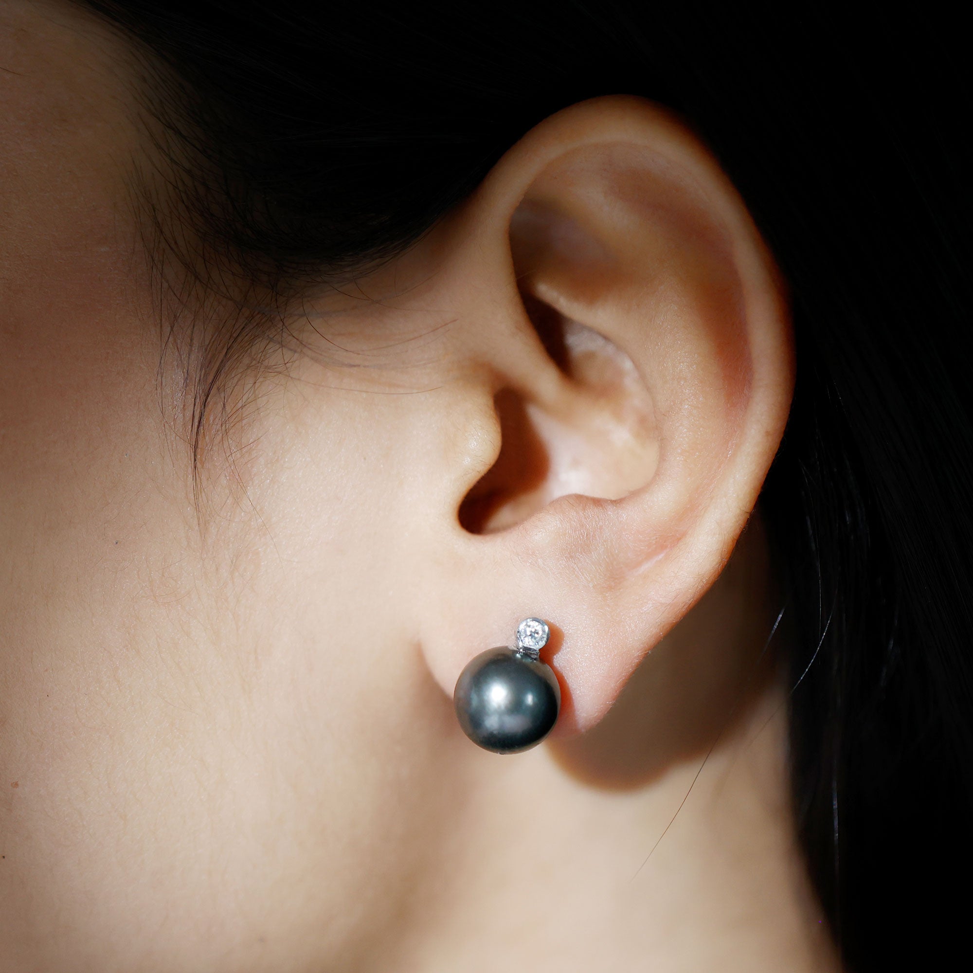 Genuine Tahitian Black Pearl Stud Earrings For Women AAA - Rosec Jewels