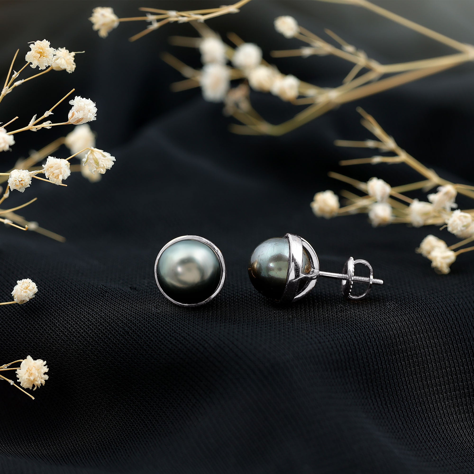 Genuine 10MM Tahitian Black Pearl Stud Earring With Certificate AAA - Rosec Jewels
