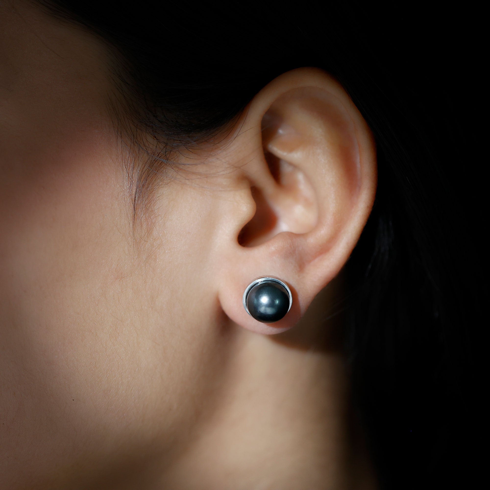 Genuine 10MM Tahitian Black Pearl Stud Earring With Certificate AAA - Rosec Jewels