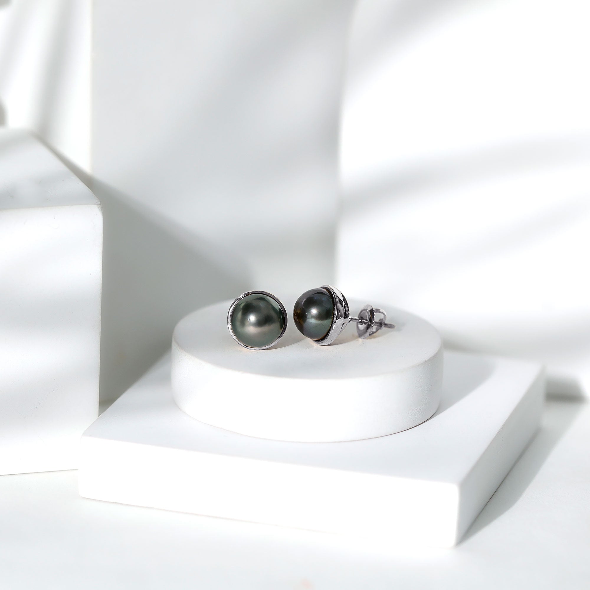 Genuine 10MM Tahitian Black Pearl Stud Earring With Certificate AAA - Rosec Jewels