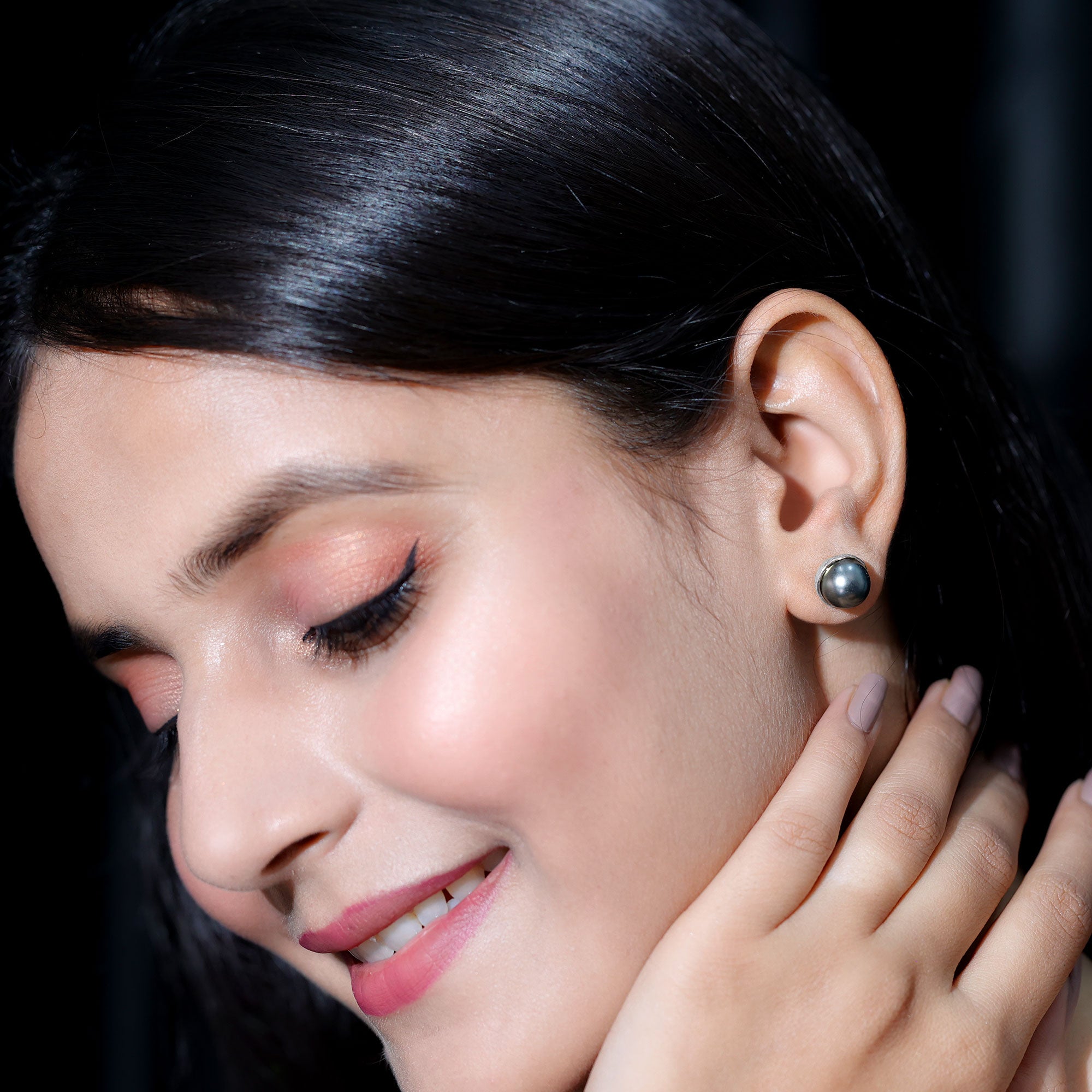 Genuine 10MM Tahitian Black Pearl Stud Earring With Certificate AAA - Rosec Jewels