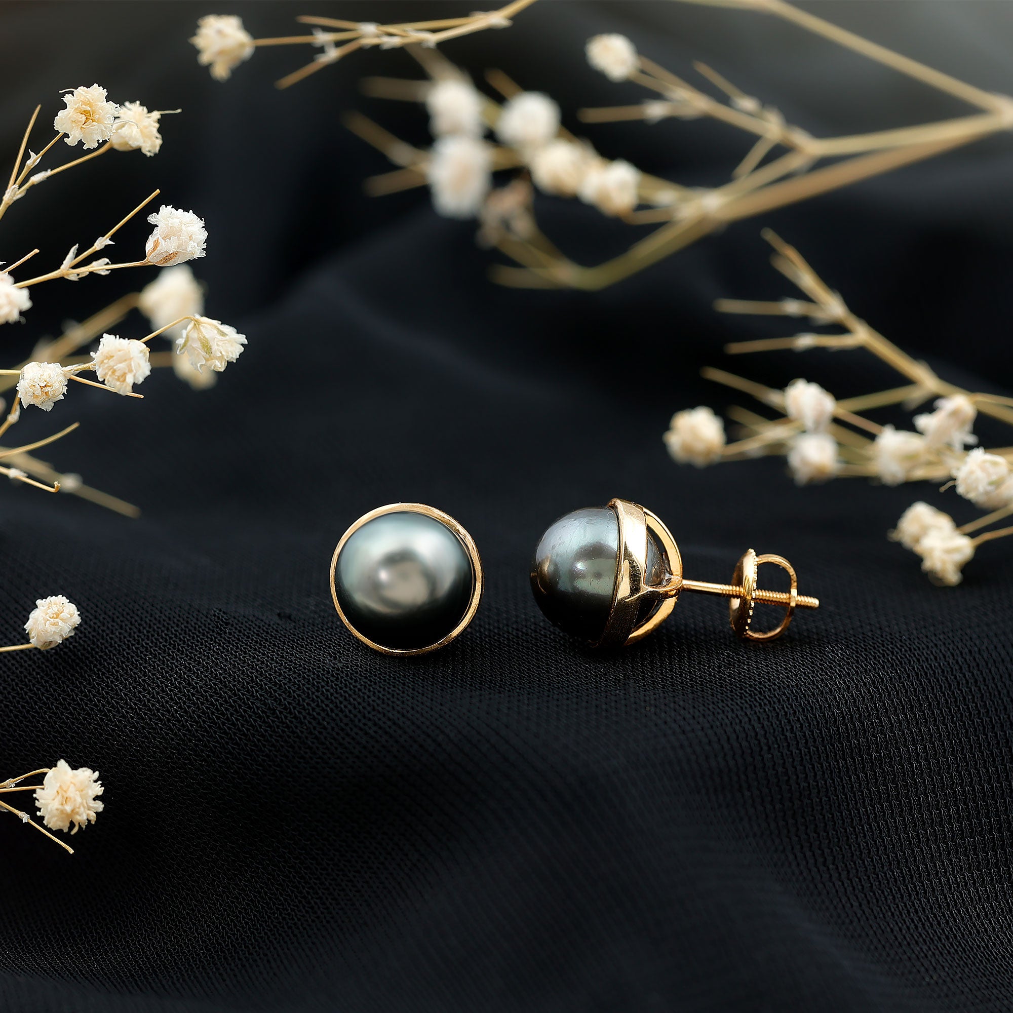 Genuine 10MM Tahitian Black Pearl Stud Earring With Certificate AAA - Rosec Jewels