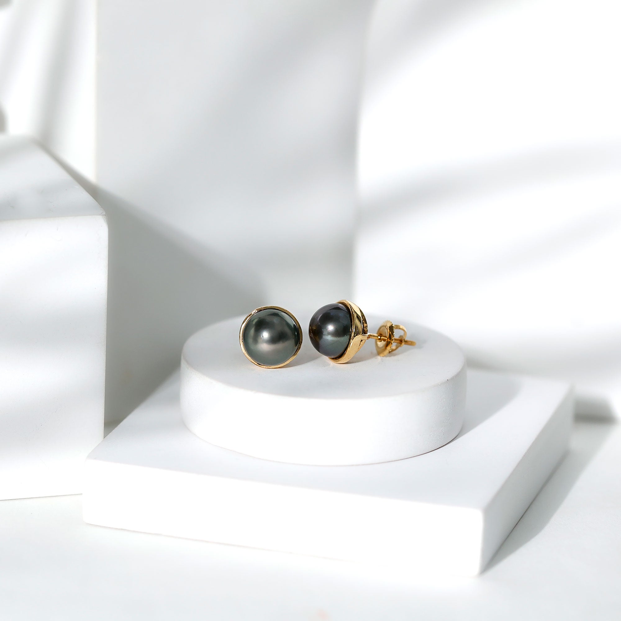 Genuine 10MM Tahitian Black Pearl Stud Earring With Certificate AAA - Rosec Jewels