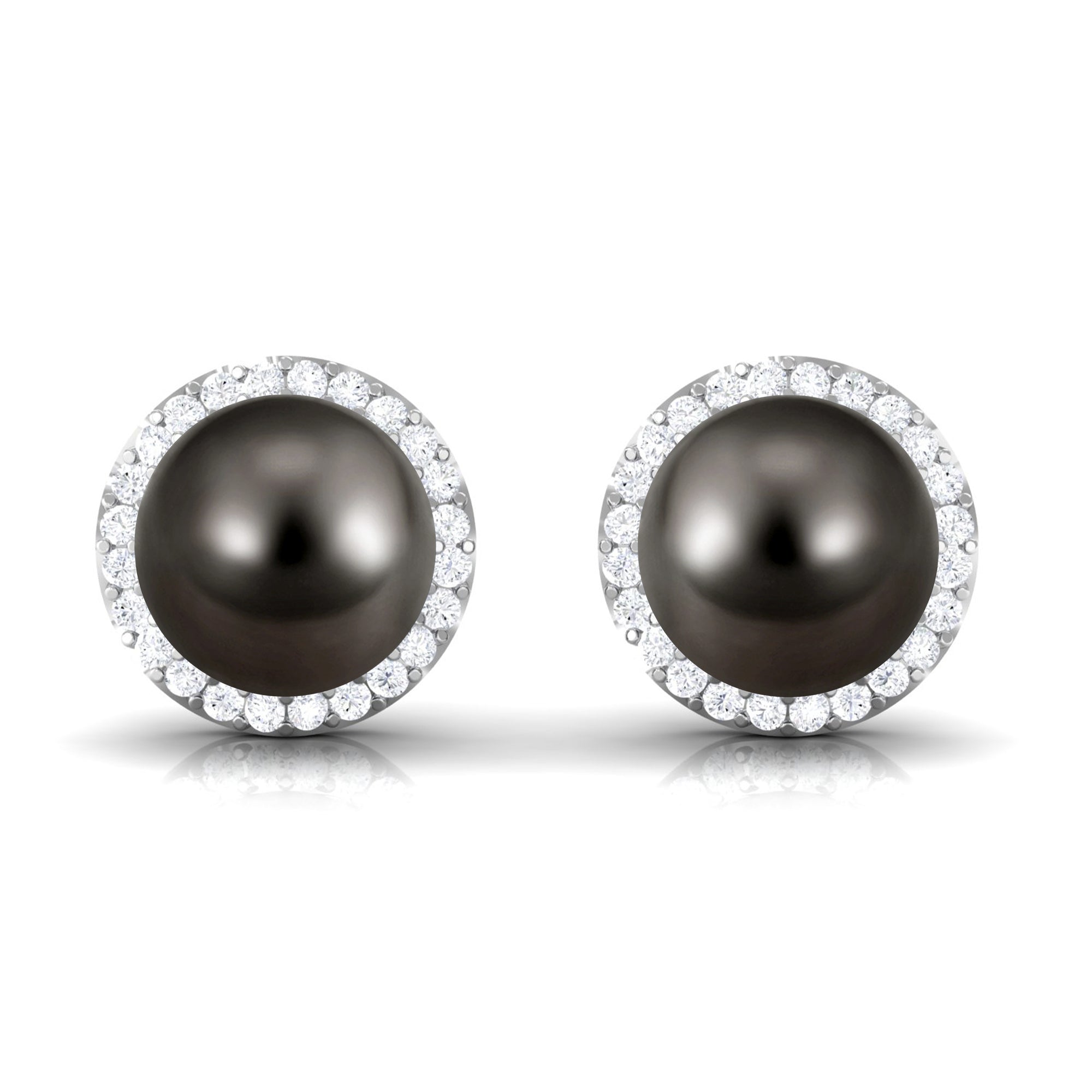 16 CT Black Pearl and Diamond Halo Stud Earrings AAA - Rosec Jewels