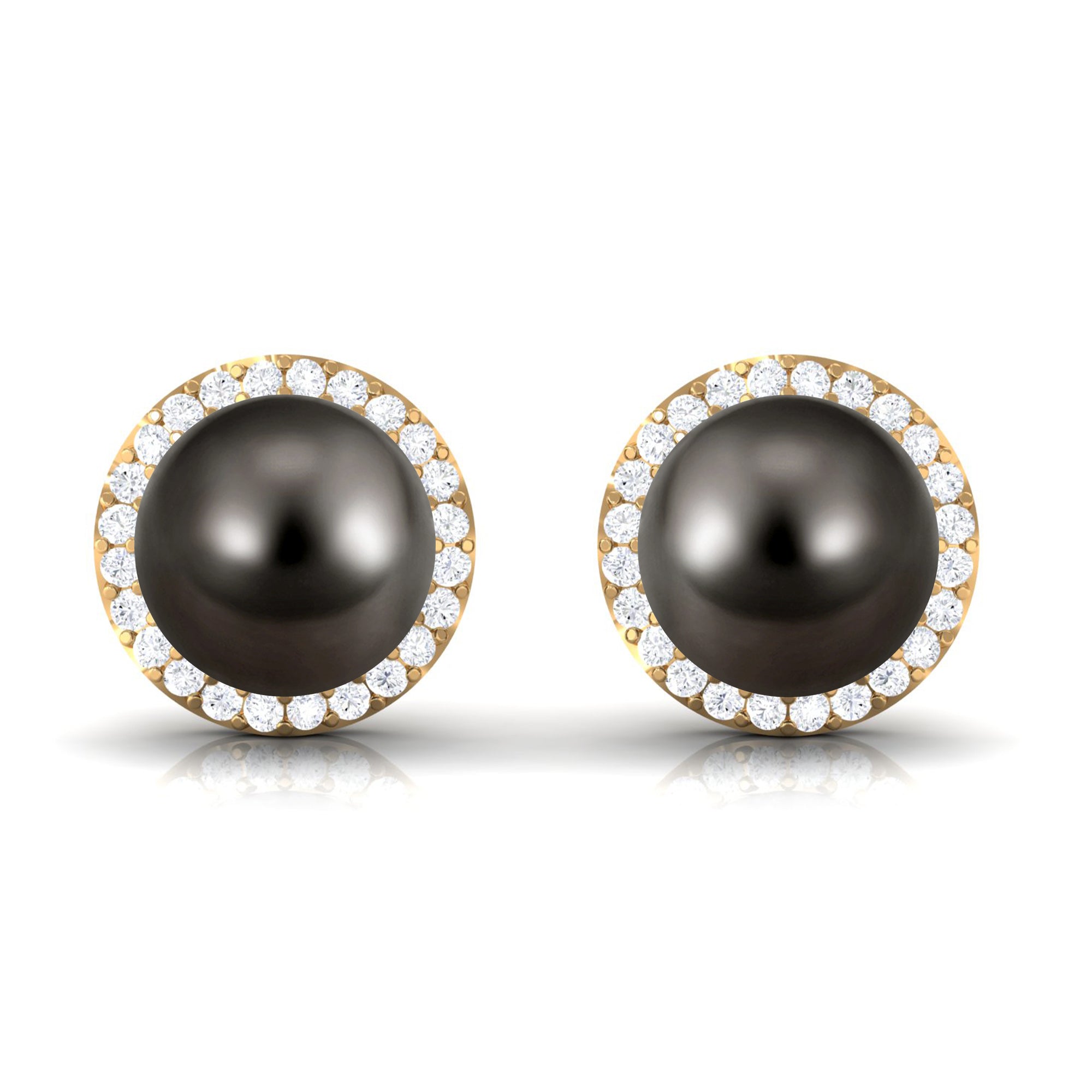 16 CT Black Pearl and Diamond Halo Stud Earrings AAA - Rosec Jewels