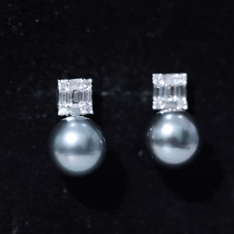 15 Carat Tahitian Black Pearl Stud Earrings with Diamonds AAA - Rosec Jewels