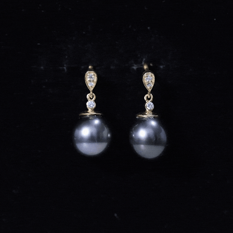 8MM Tahitian Pearl Drop Earrings with Diamond AAA - Rosec Jewels
