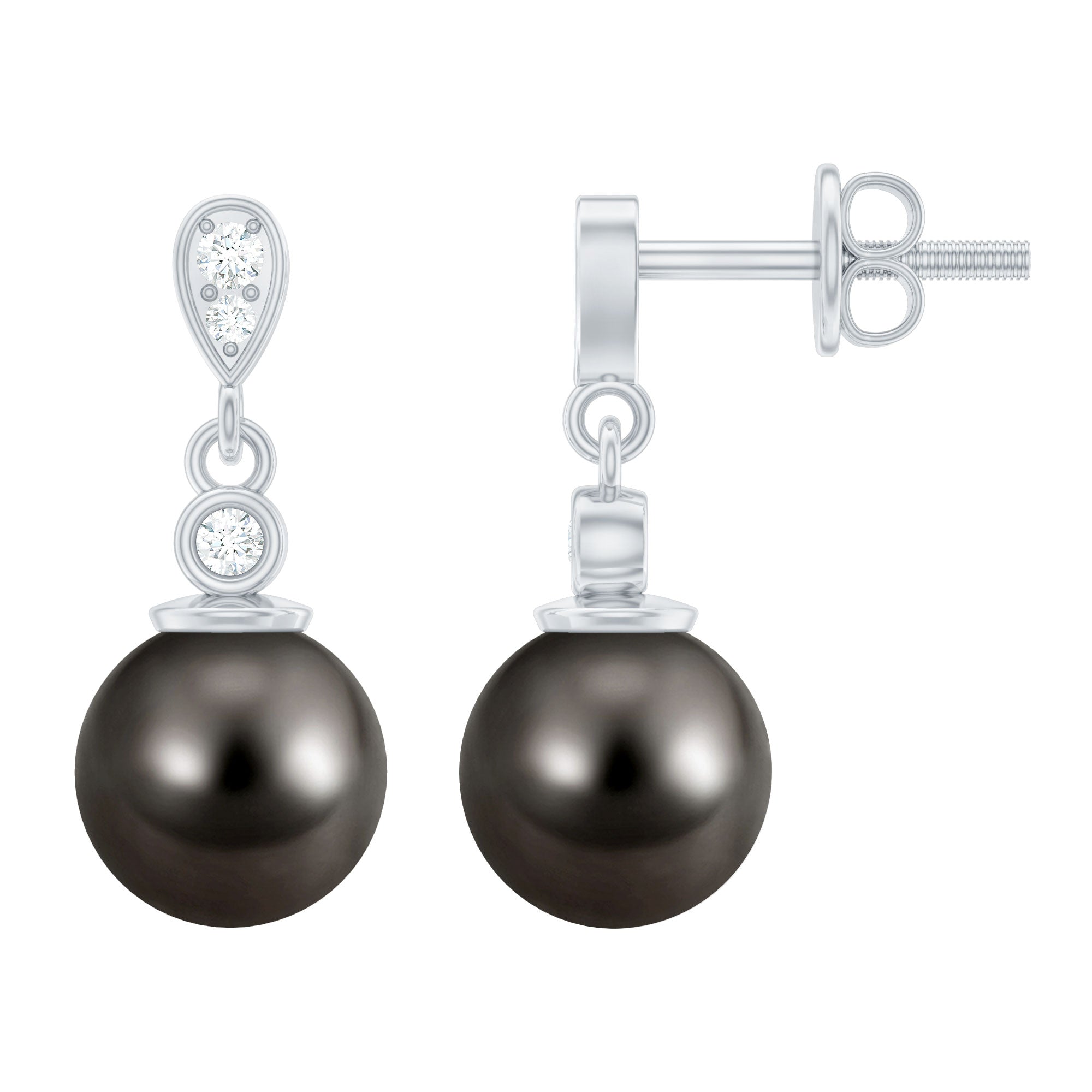 8MM Tahitian Pearl Drop Earrings with Diamond AAA - Rosec Jewels