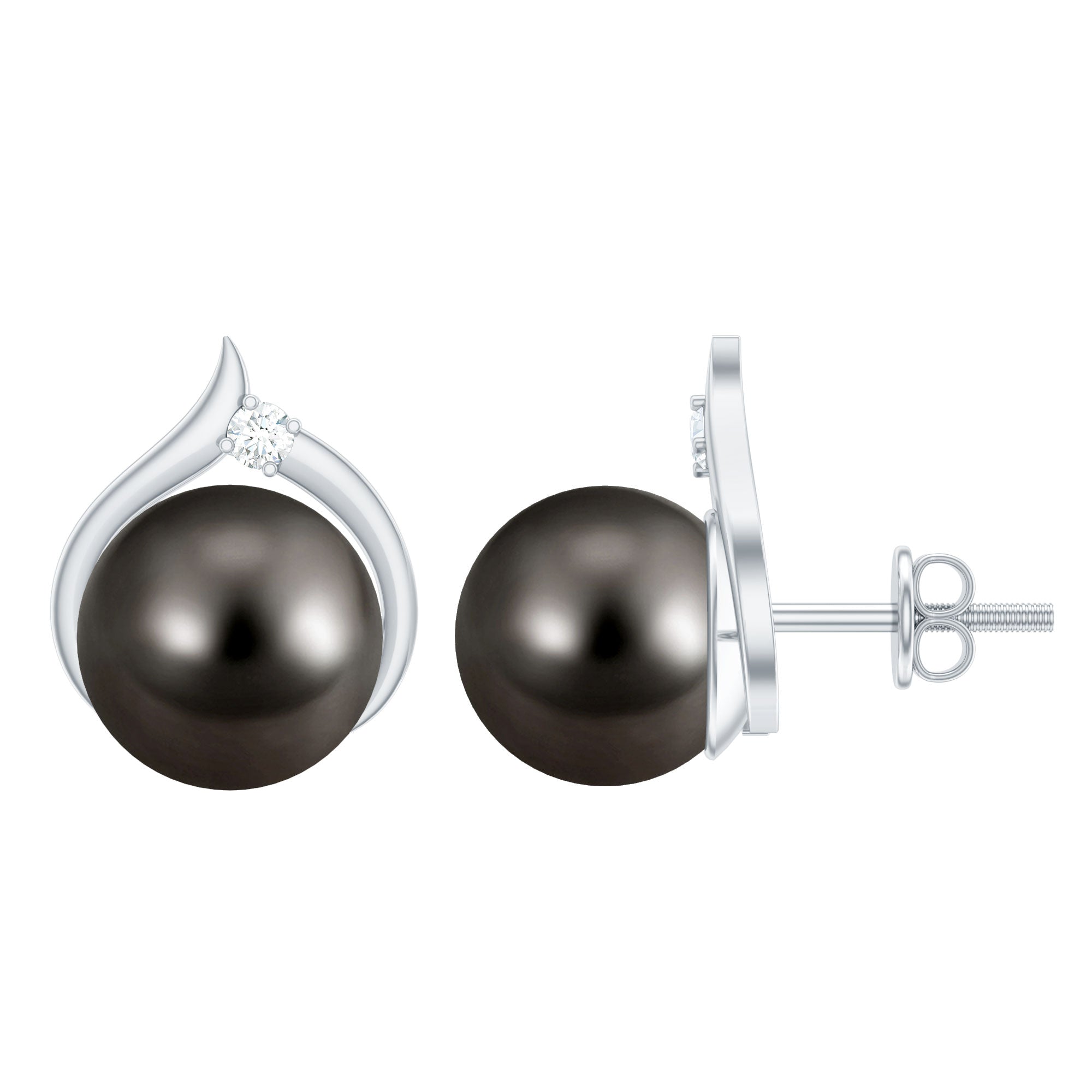 Cultured 15 Carat Tahitian Pearl Bridal Stud Earrings with Diamond