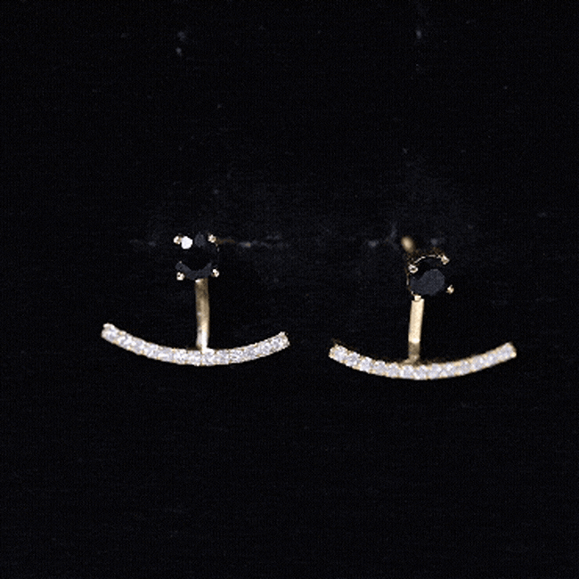 Round Black Onyx Front Back Earrings with Diamond AAA - Rosec Jewels