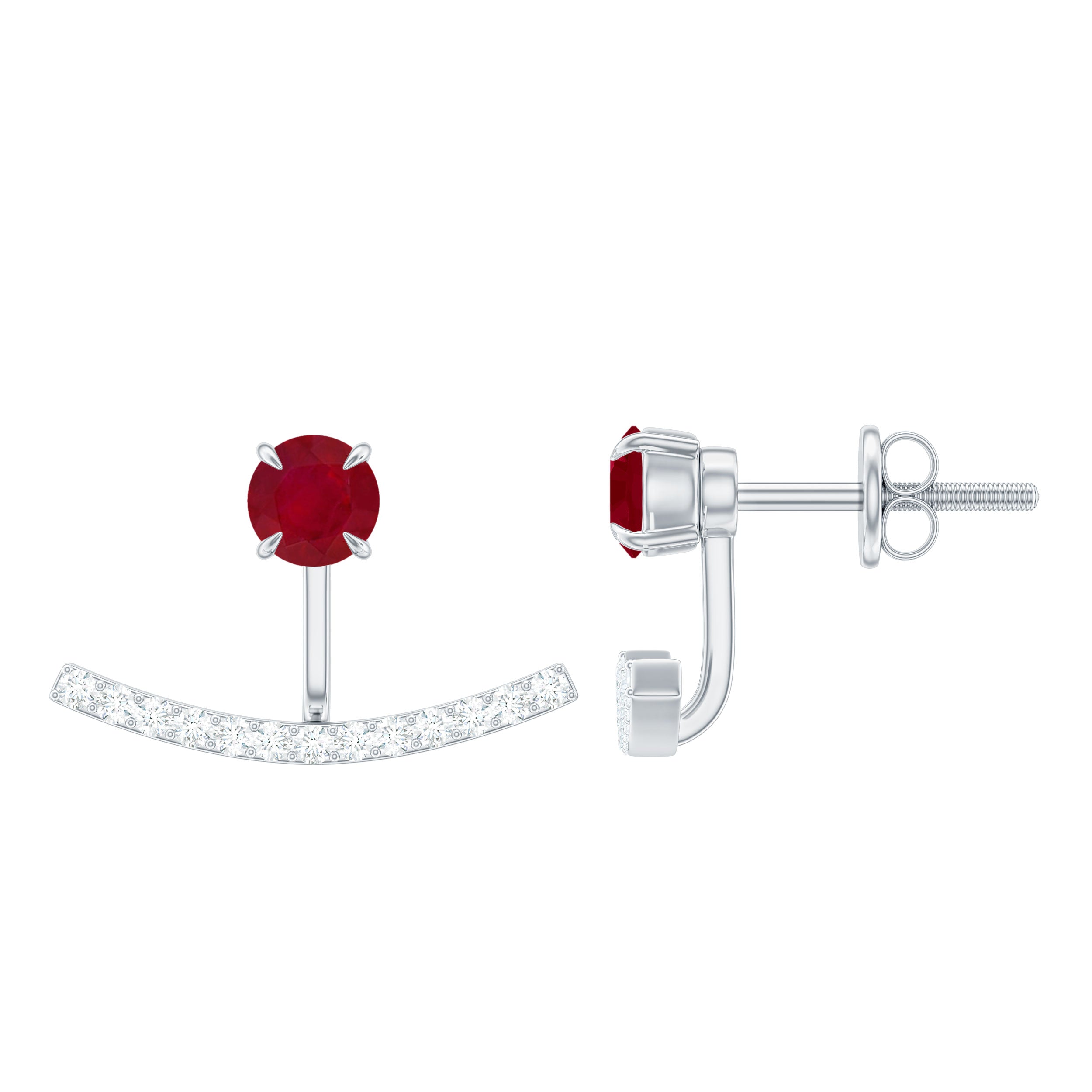 Real Ruby Front Back Earrings with Diamond