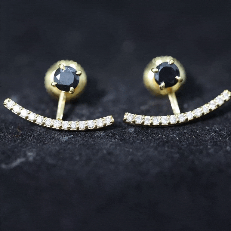 1 Carat Black Spinel Jacket Earrings with Diamond Stones AAA - Rosec Jewels