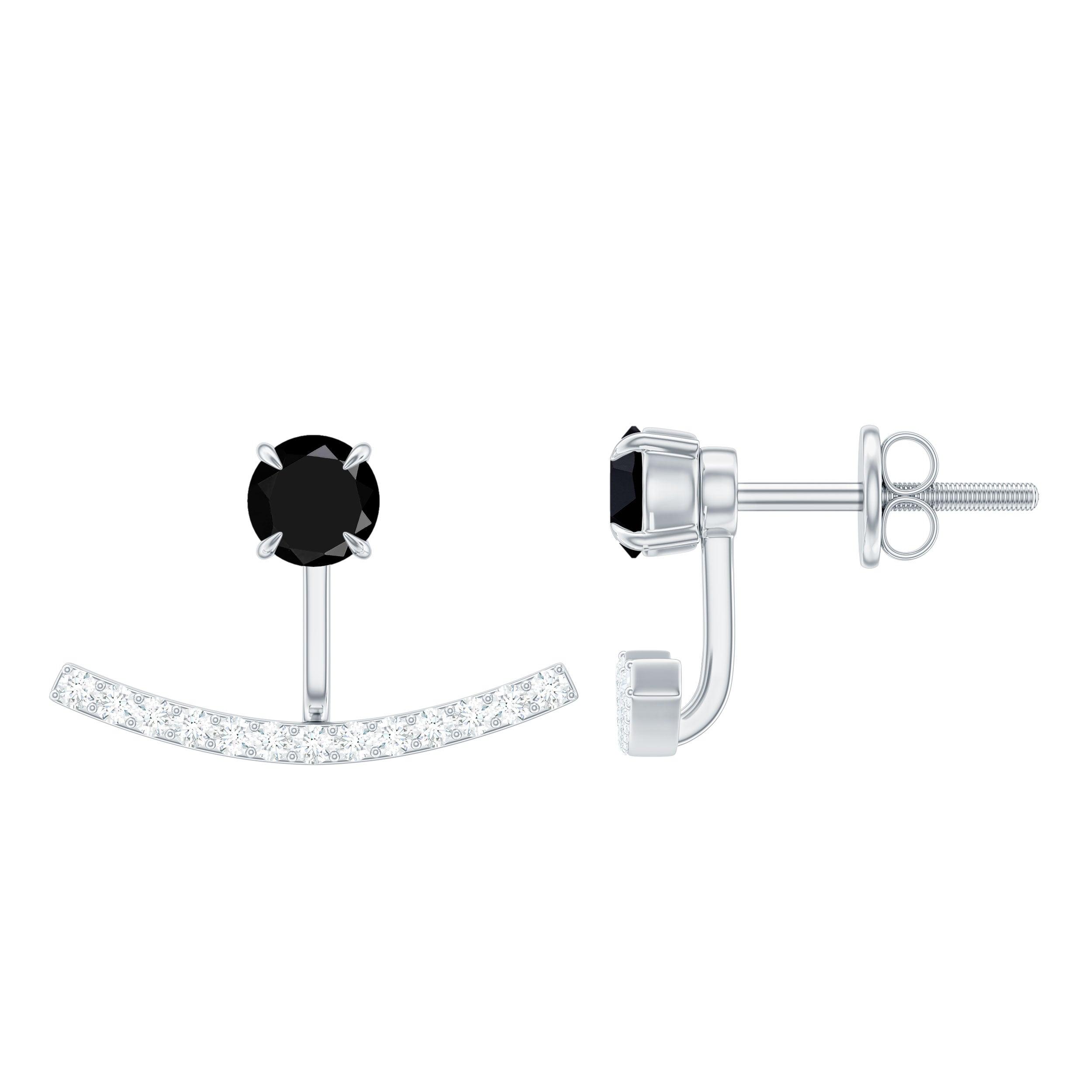 1 Carat Black Spinel Jacket Earrings with Diamond Stones AAA - Rosec Jewels