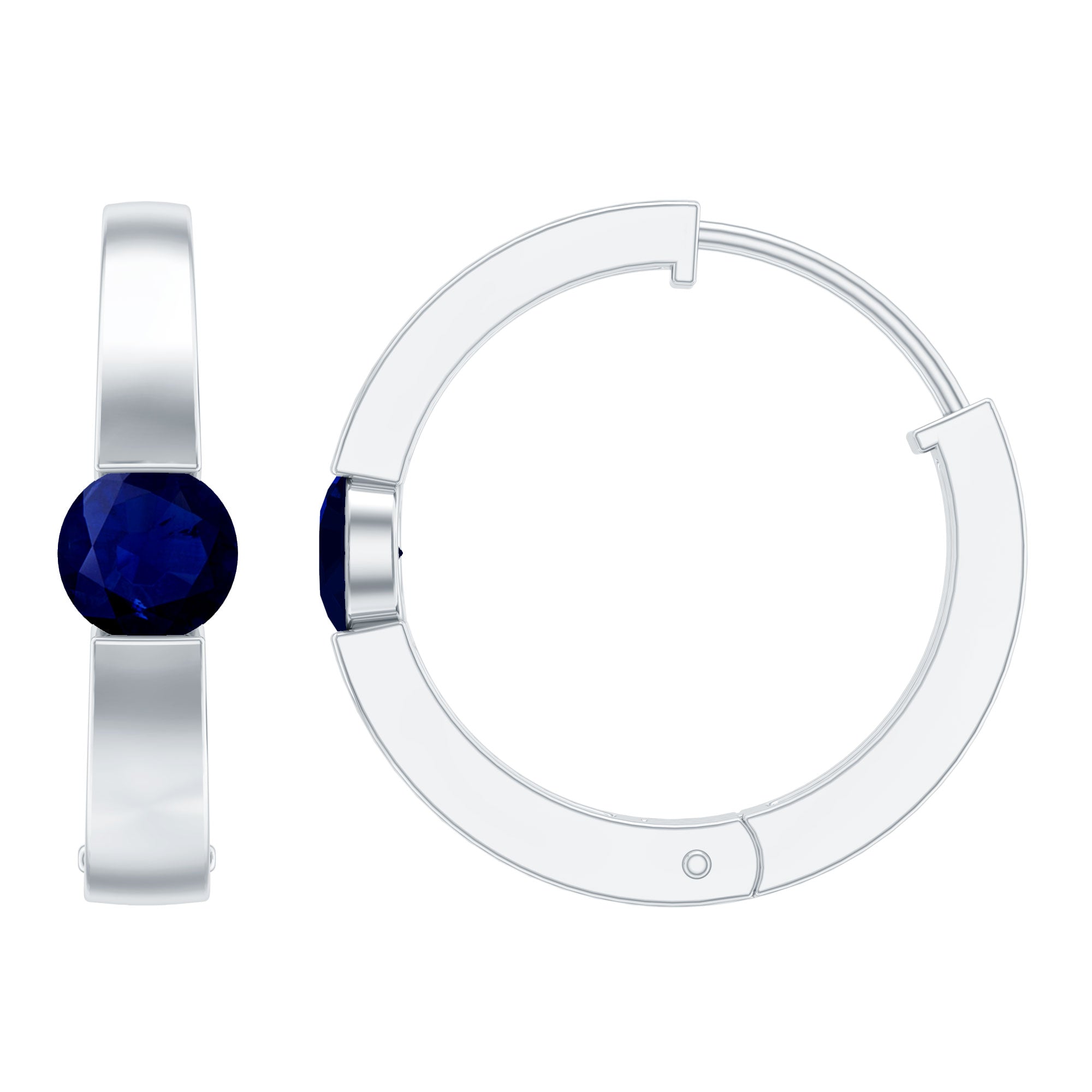 Minimal Blue Sapphire Hinged Hoop Earrings AAA - Rosec Jewels