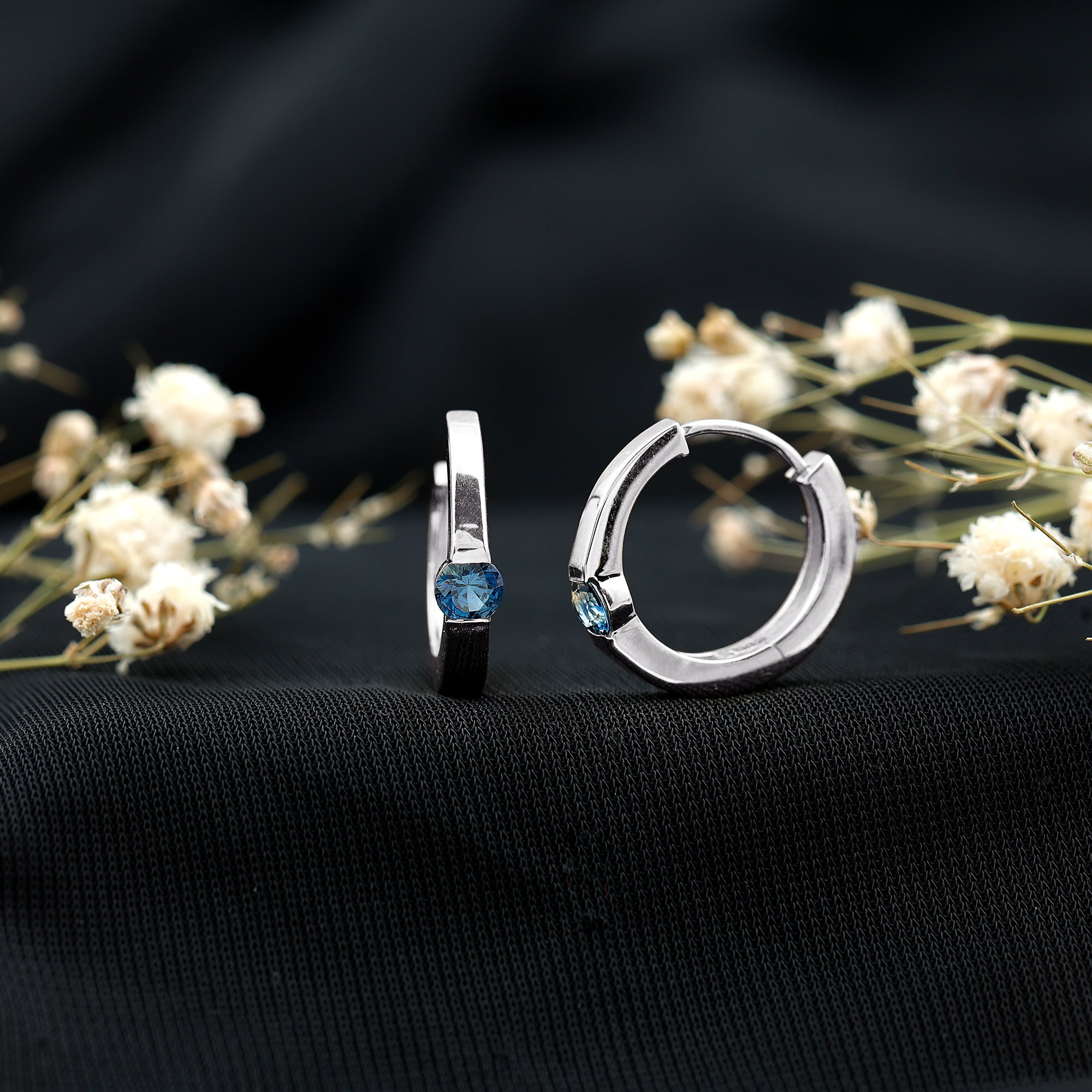 Minimal Blue Sapphire Hinged Hoop Earrings AAA - Rosec Jewels