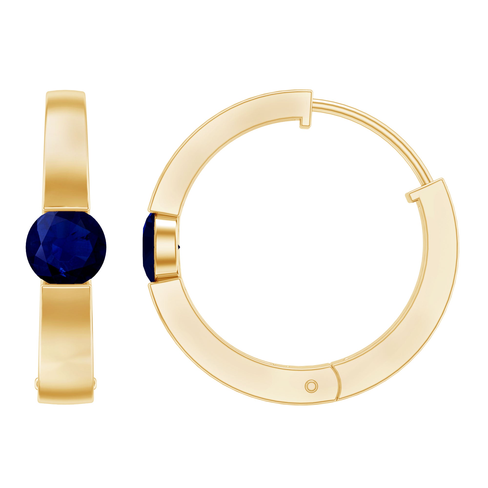 Minimal Blue Sapphire Hinged Hoop Earrings AAA - Rosec Jewels