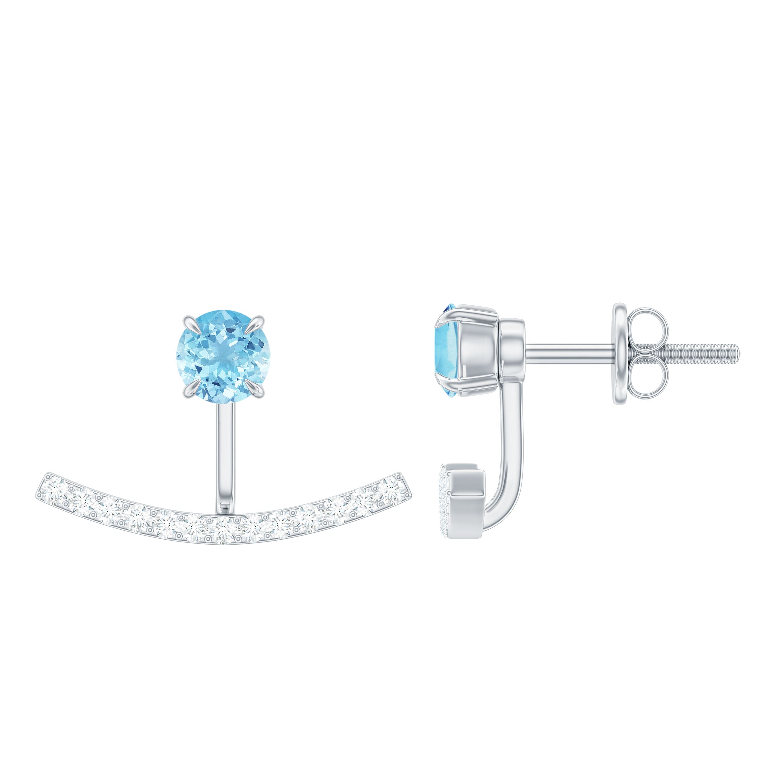 Natural Aquamarine Diamond Jacket Earrings with Screw Back