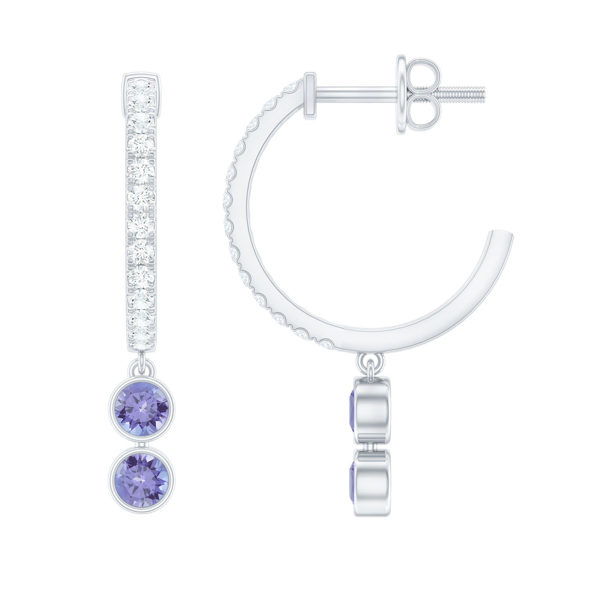 1 CT Minimal Tanzanite and Diamond Hoop Drop Earrings