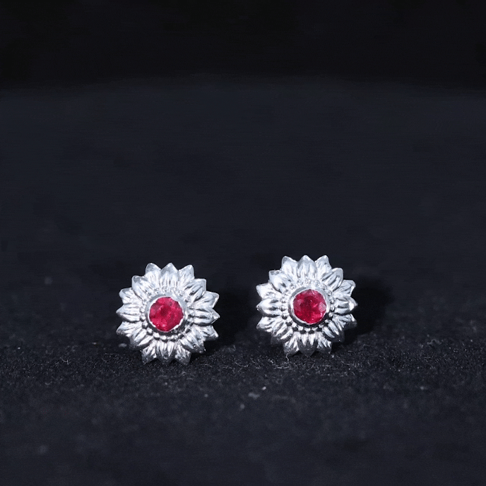 Bezel Set Real Ruby Flower Stud Earrings AAA - Rosec Jewels