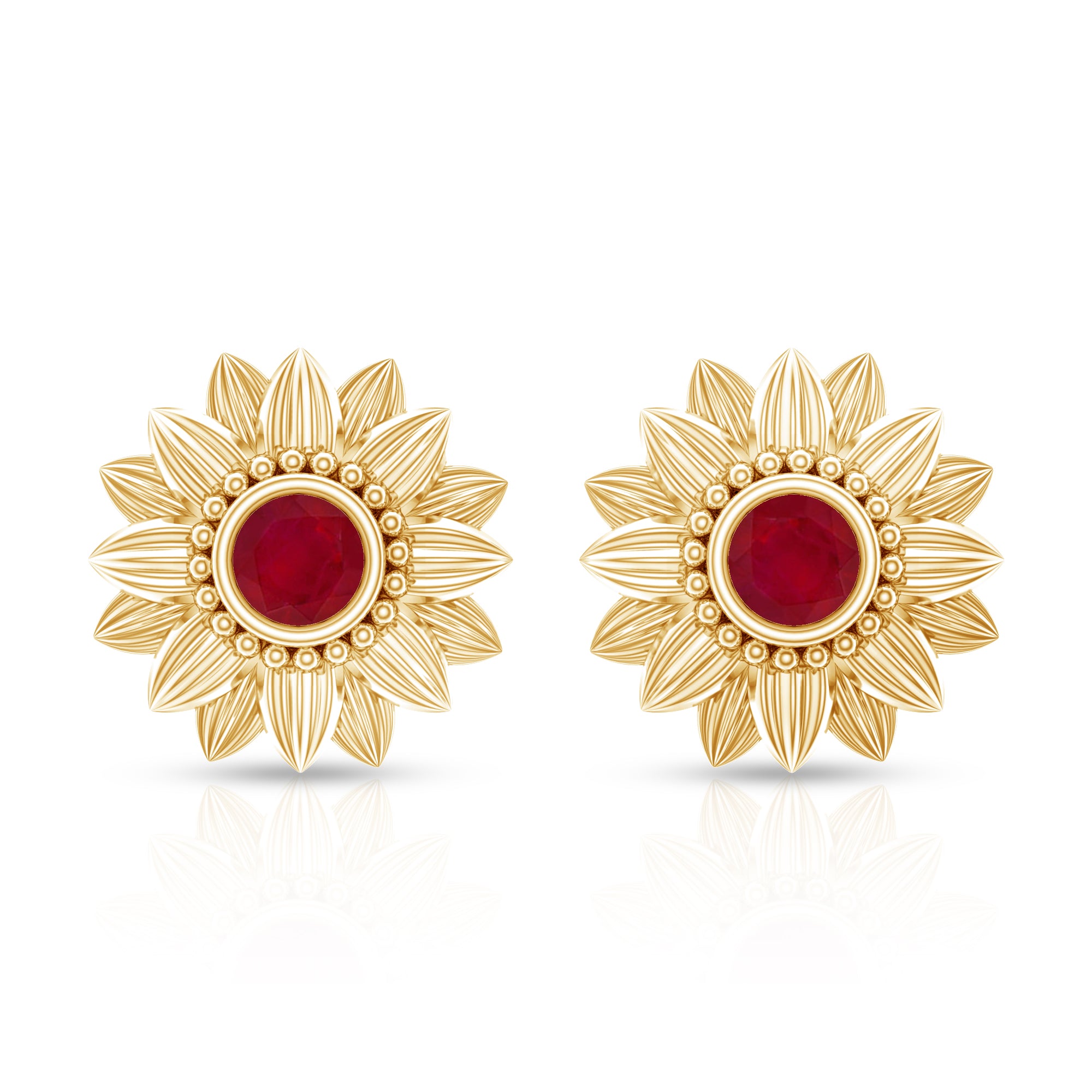 Bezel Set Real Ruby Flower Stud Earrings AAA - Rosec Jewels