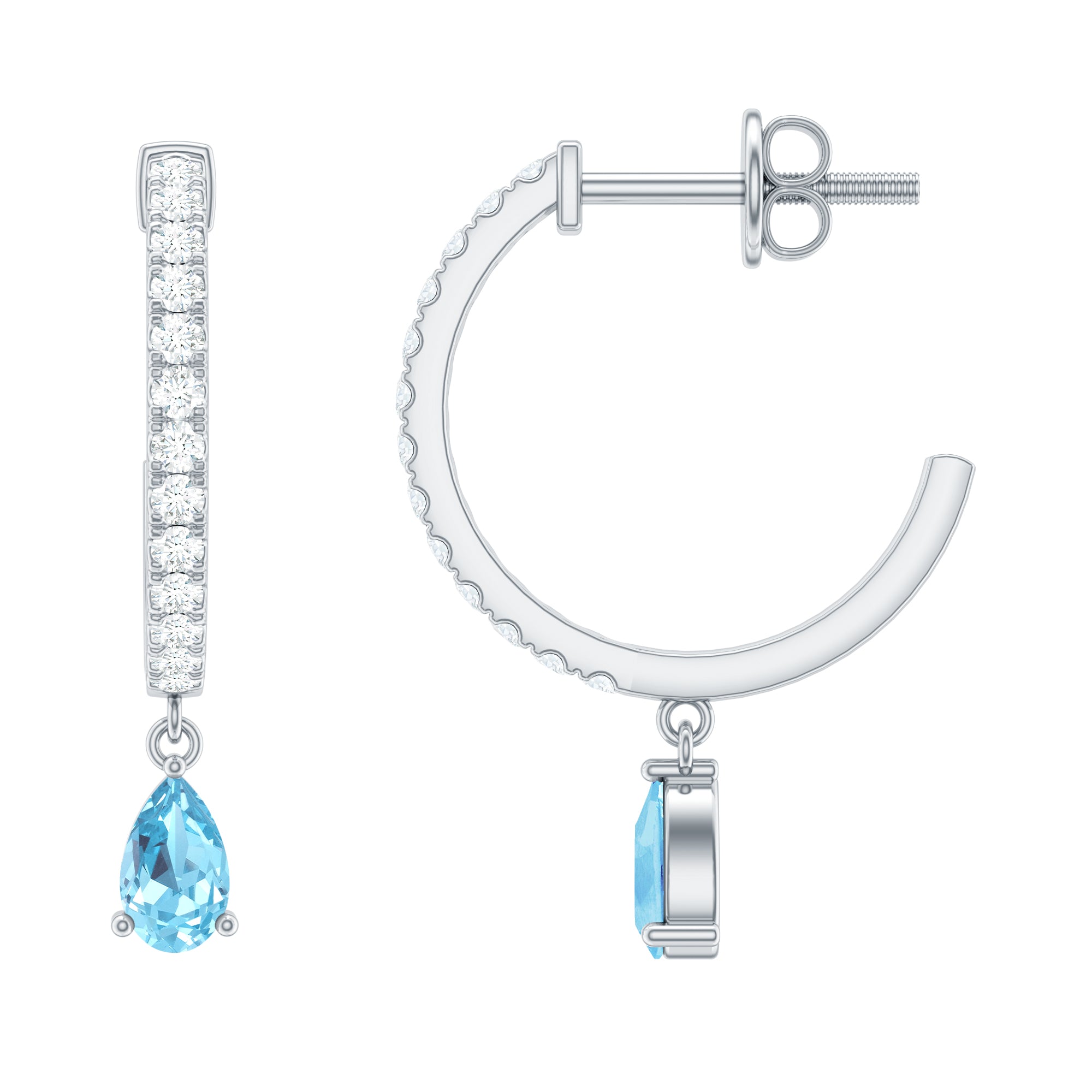 Aquamarine and Diamond Hoop Drop Earrings AAA - Rosec Jewels