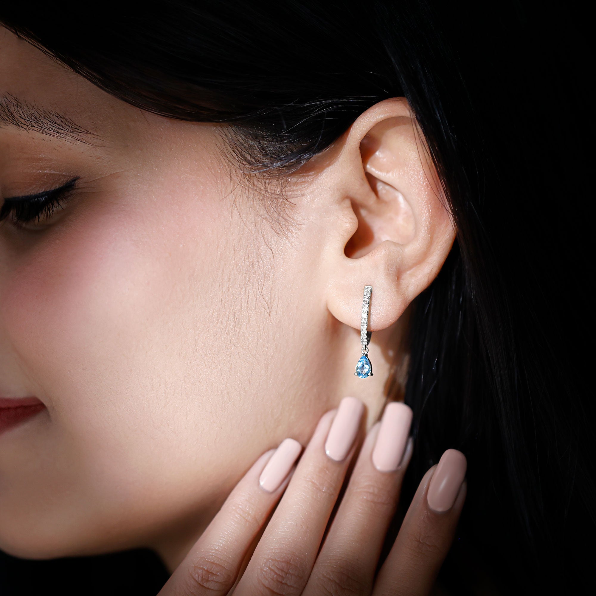 Aquamarine and Diamond Hoop Drop Earrings AAA - Rosec Jewels