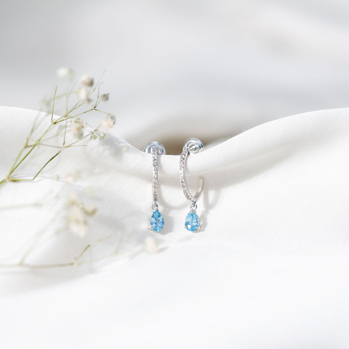 Aquamarine and Diamond Hoop Drop Earrings AAA - Rosec Jewels