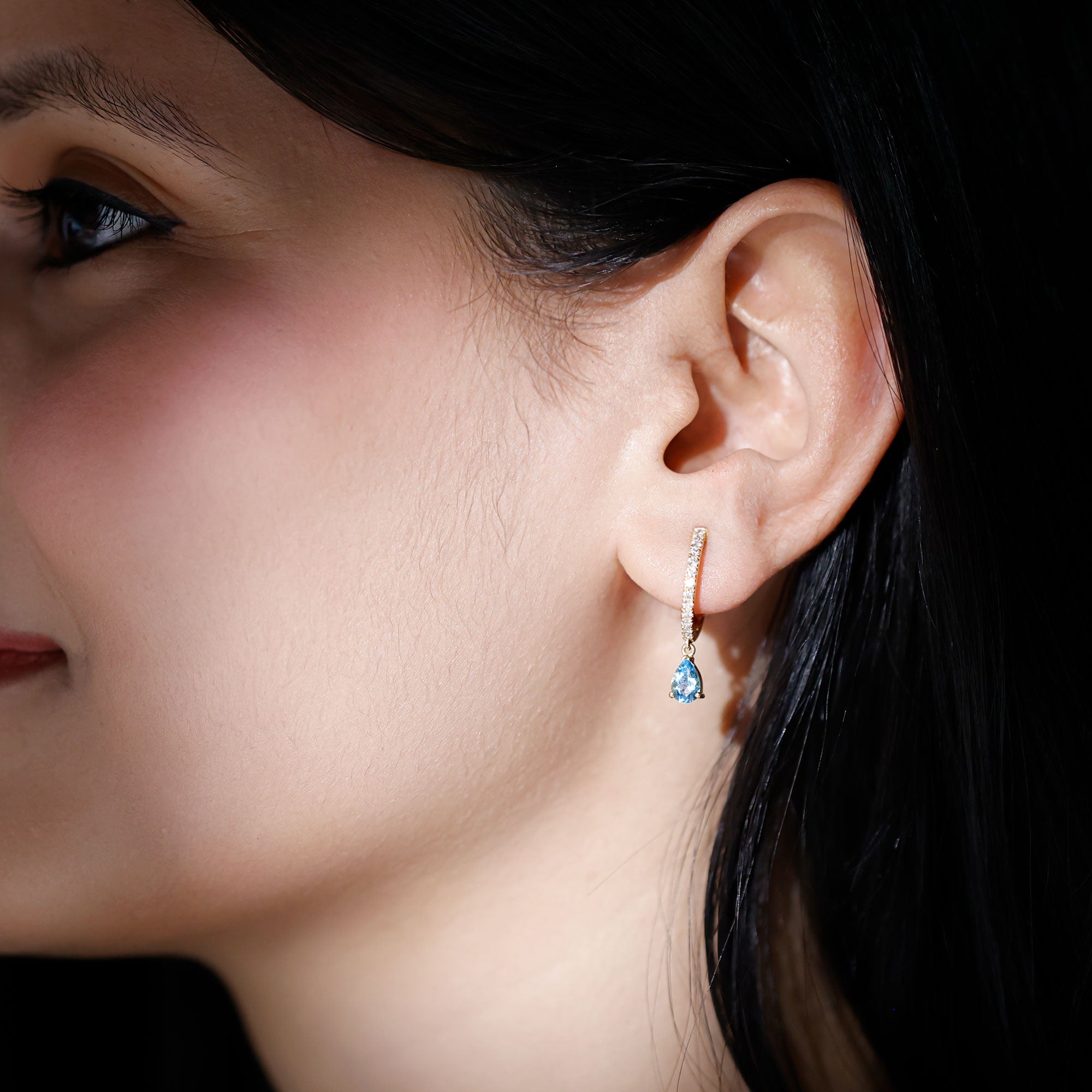 Aquamarine and Diamond Hoop Drop Earrings AAA - Rosec Jewels