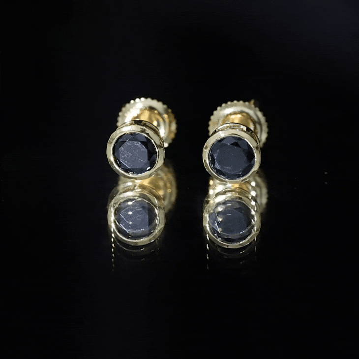 5MM Created Black Diamond Solitaire Stud Earring in Bezel Setting AAAA ( Synthetic ) - Rosec Jewels