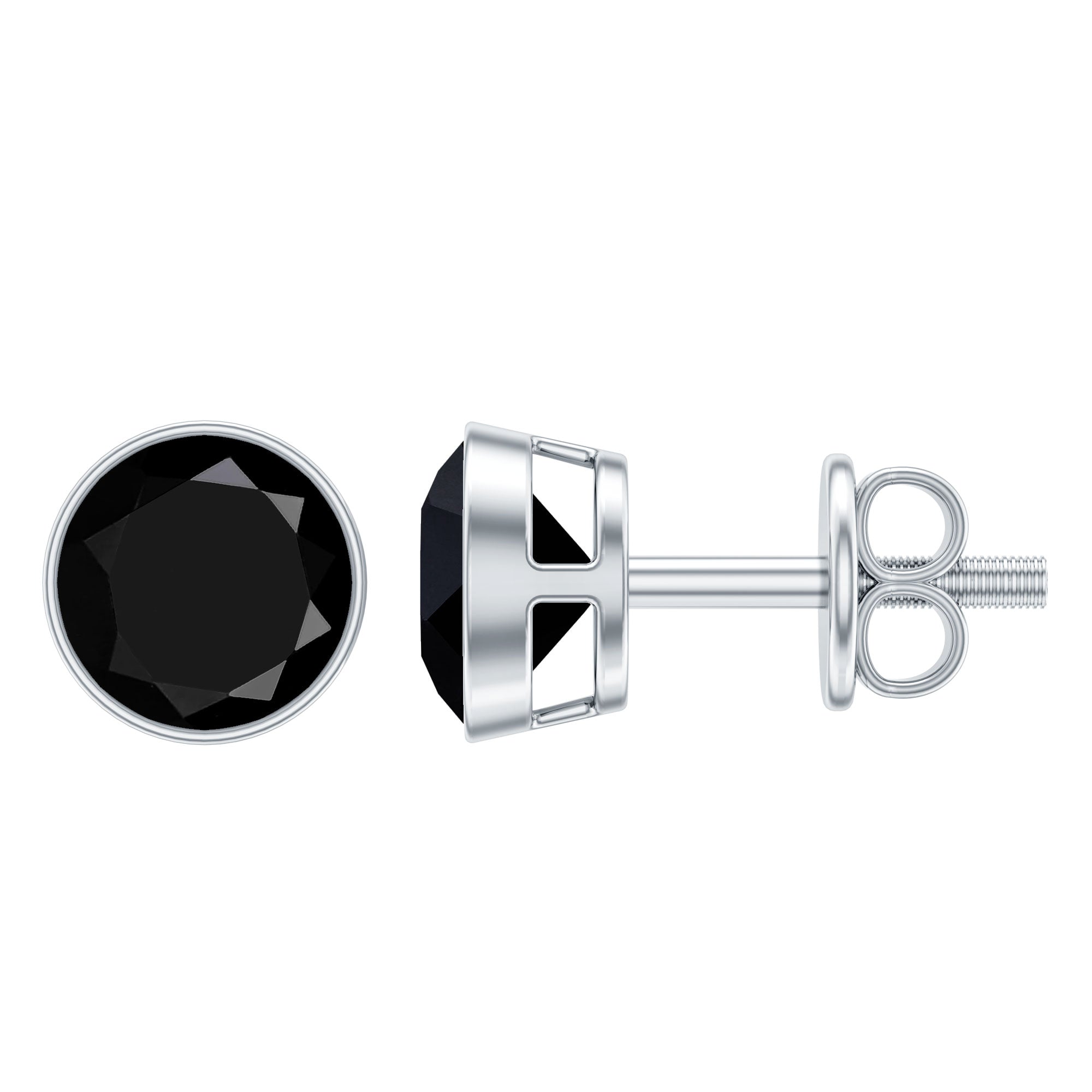 5MM Created Black Diamond Solitaire Stud Earring in Bezel Setting AAAA ( Synthetic ) - Rosec Jewels
