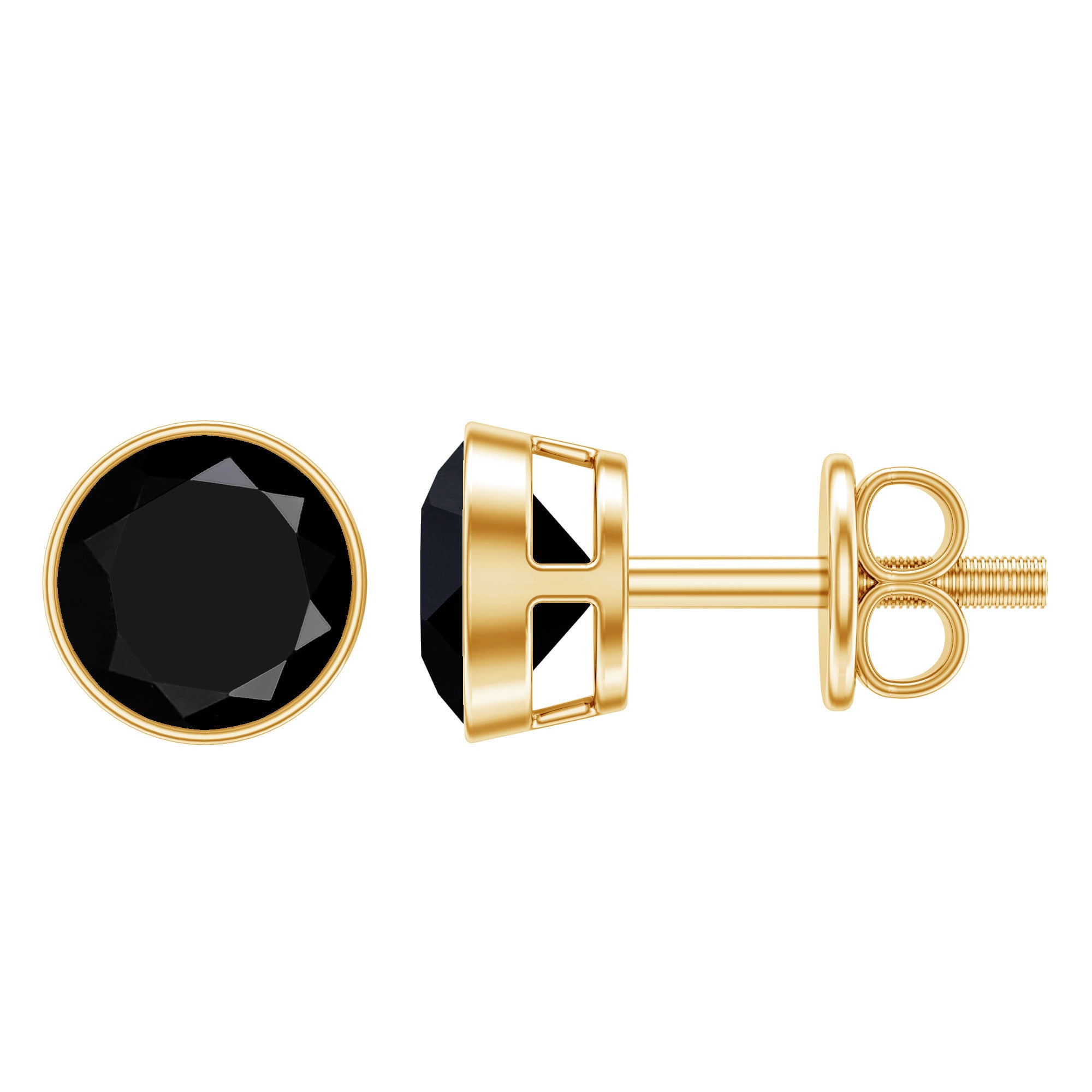 5MM Created Black Diamond Solitaire Stud Earring in Bezel Setting AAAA ( Synthetic ) - Rosec Jewels