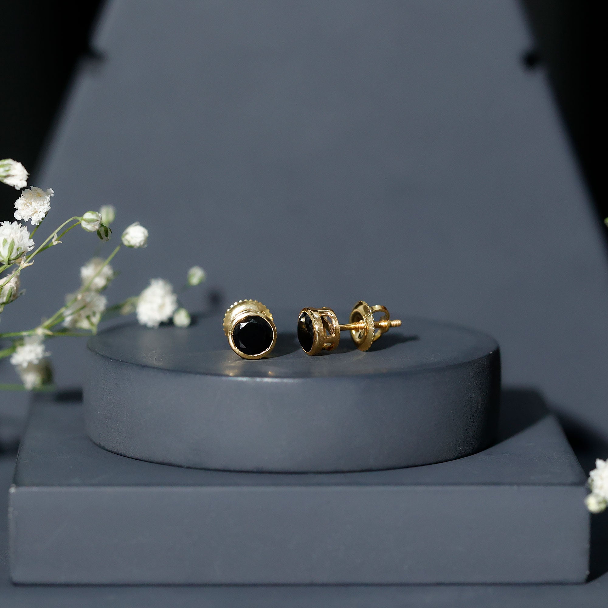 5MM Created Black Diamond Solitaire Stud Earring in Bezel Setting AAAA ( Synthetic ) - Rosec Jewels