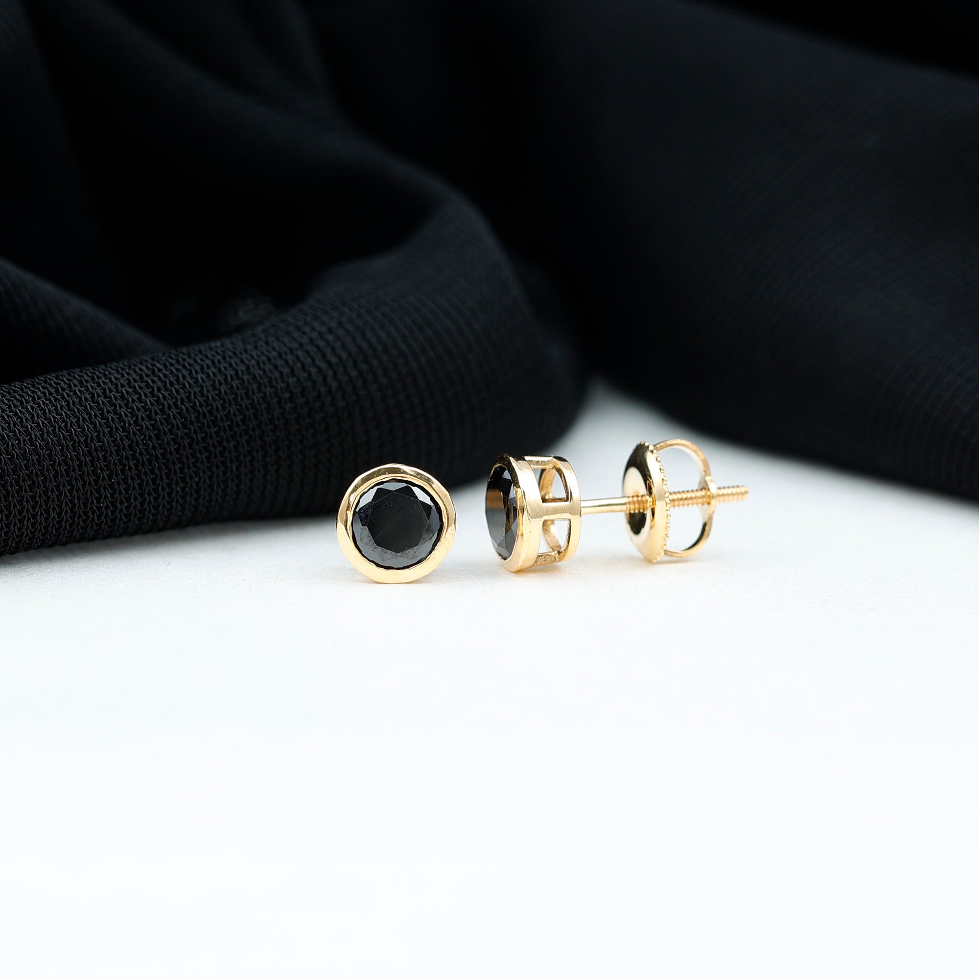 5MM Created Black Diamond Solitaire Stud Earring in Bezel Setting AAAA ( Synthetic ) - Rosec Jewels