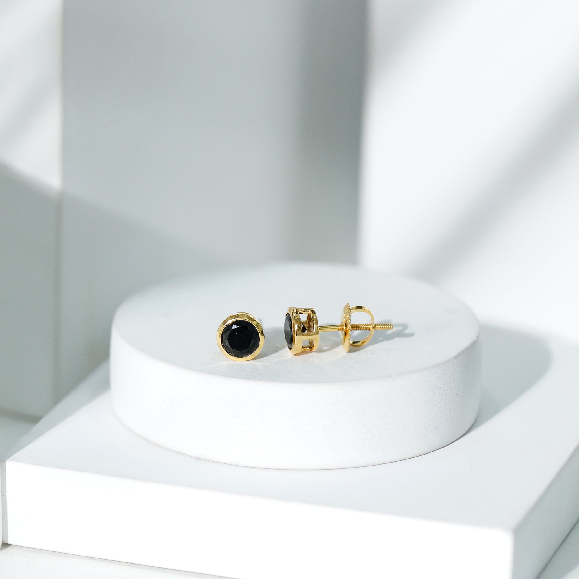 1.6 Carat Created Black Diamond Solitaire Stud Earring in Bezel Setting AAAA ( Synthetic ) - Rosec Jewels