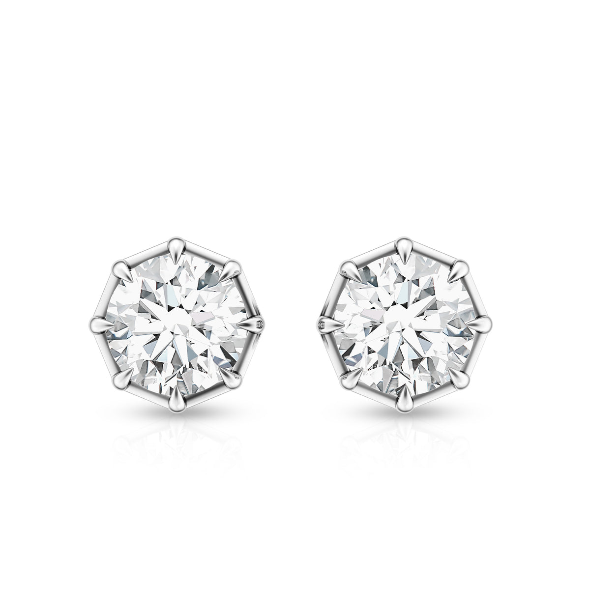 IGI Authenticated Lab Grown Diamond 2 Carat Stud Earrings with 8 Prongs Secure Setting Lab - ( E-VS1 ) - Rosec Jewels