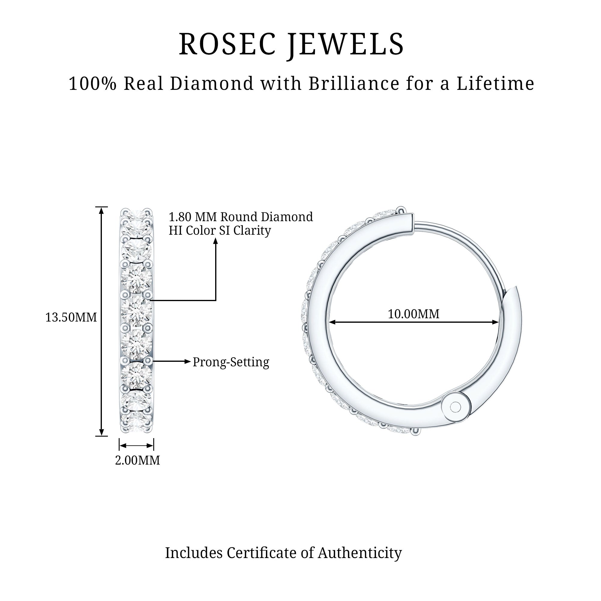 Certified Diamond Small Hoop Earrings Natural - ( HI-SI ) - Rosec Jewels