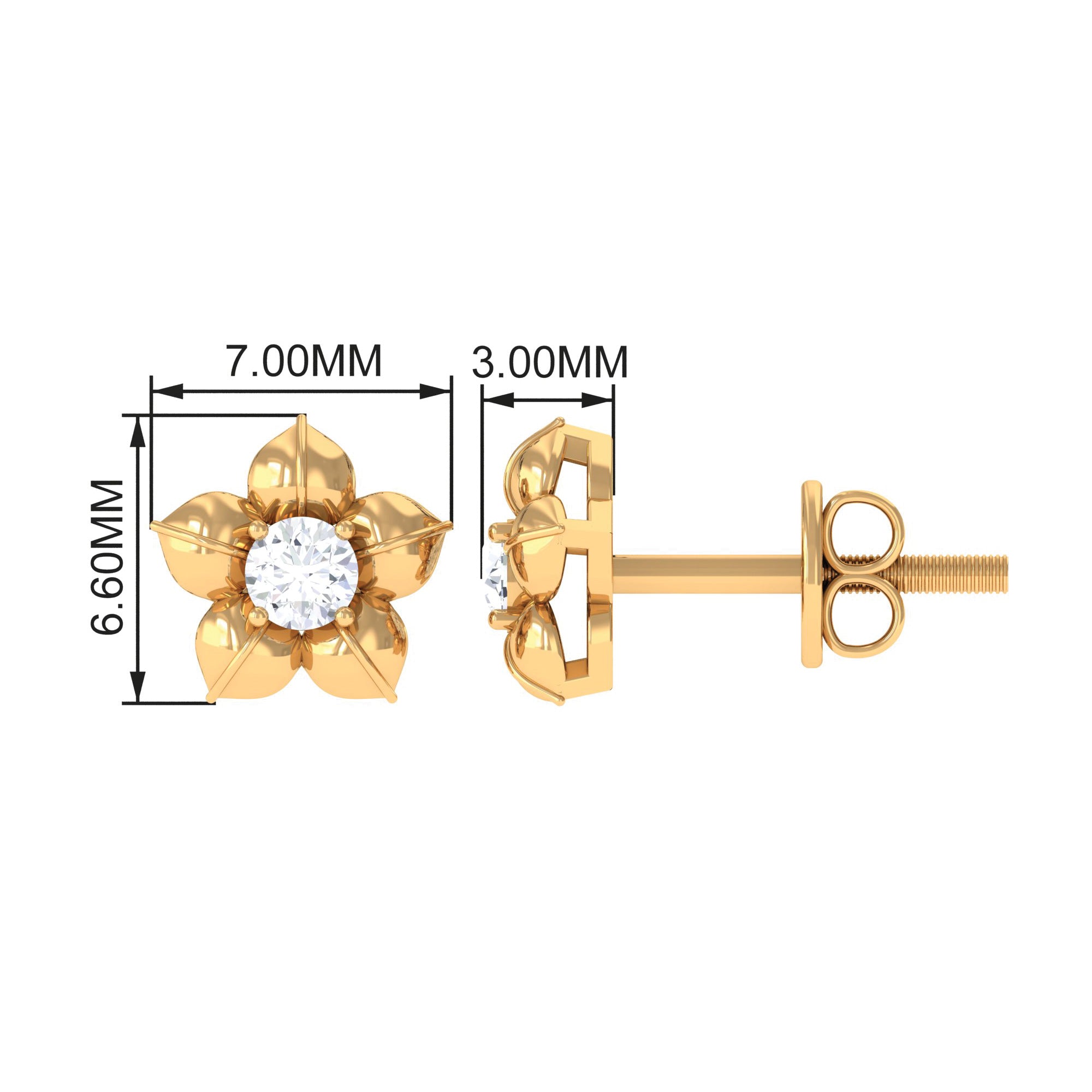 Rosec Jewels-Diamond Flower Petal Stud Earrings in Prong Setting