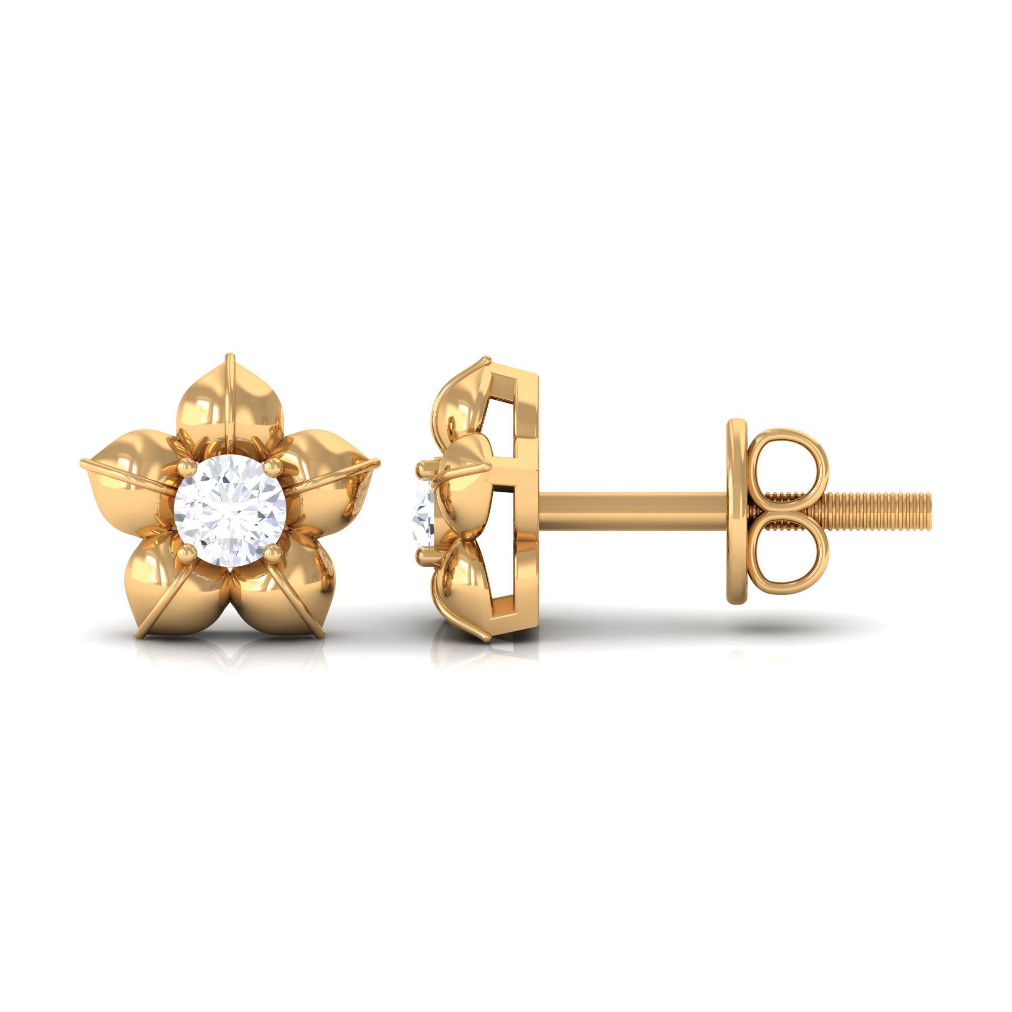 Rosec Jewels-Diamond Flower Petal Stud Earrings in Prong Setting