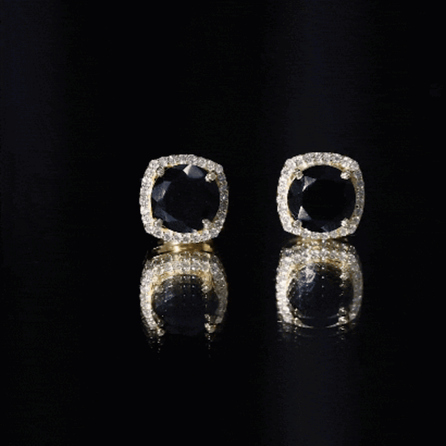 Vintage Black Onyx Stud Earrings with Diamond Halo AAA - Rosec Jewels