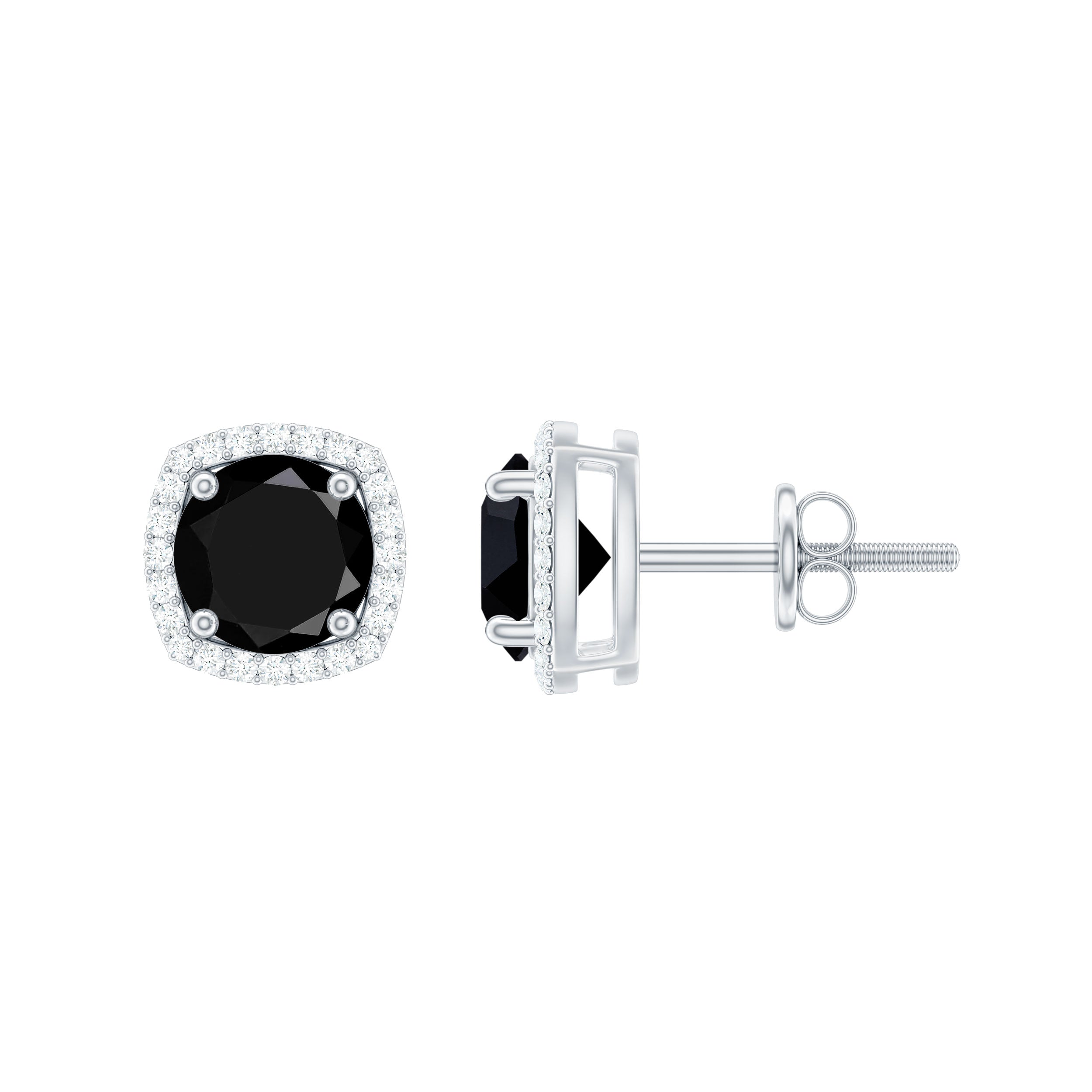 Vintage Black Onyx Stud Earrings with Diamond Halo AAA - Rosec Jewels