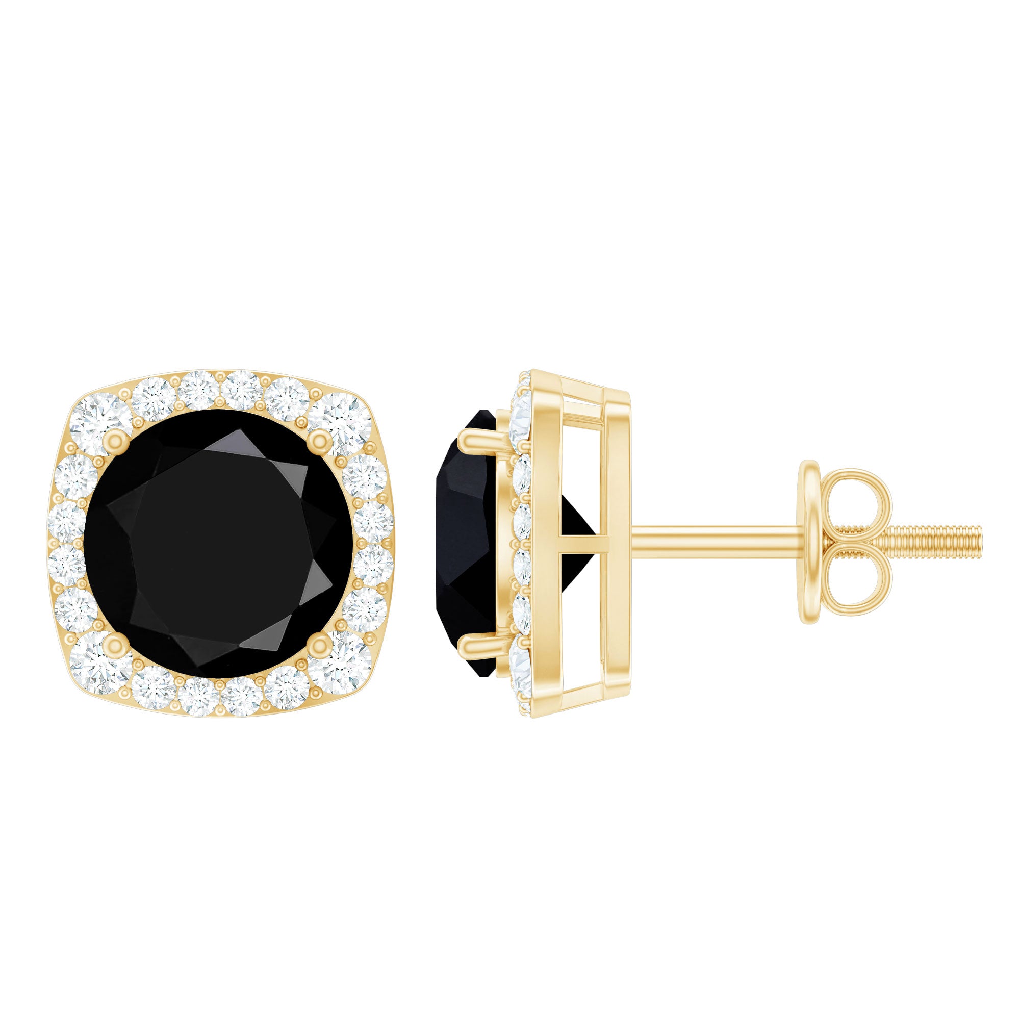 3 Carat Black Spinel Stud Earrings with Diamond Halo AAA - Rosec Jewels