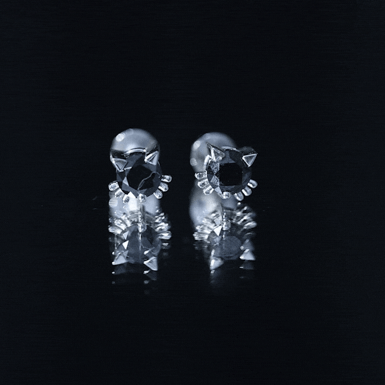 5MM Round Lab Created Black Diamond Cat Stud Earrings AAAA ( Synthetic ) - Rosec Jewels