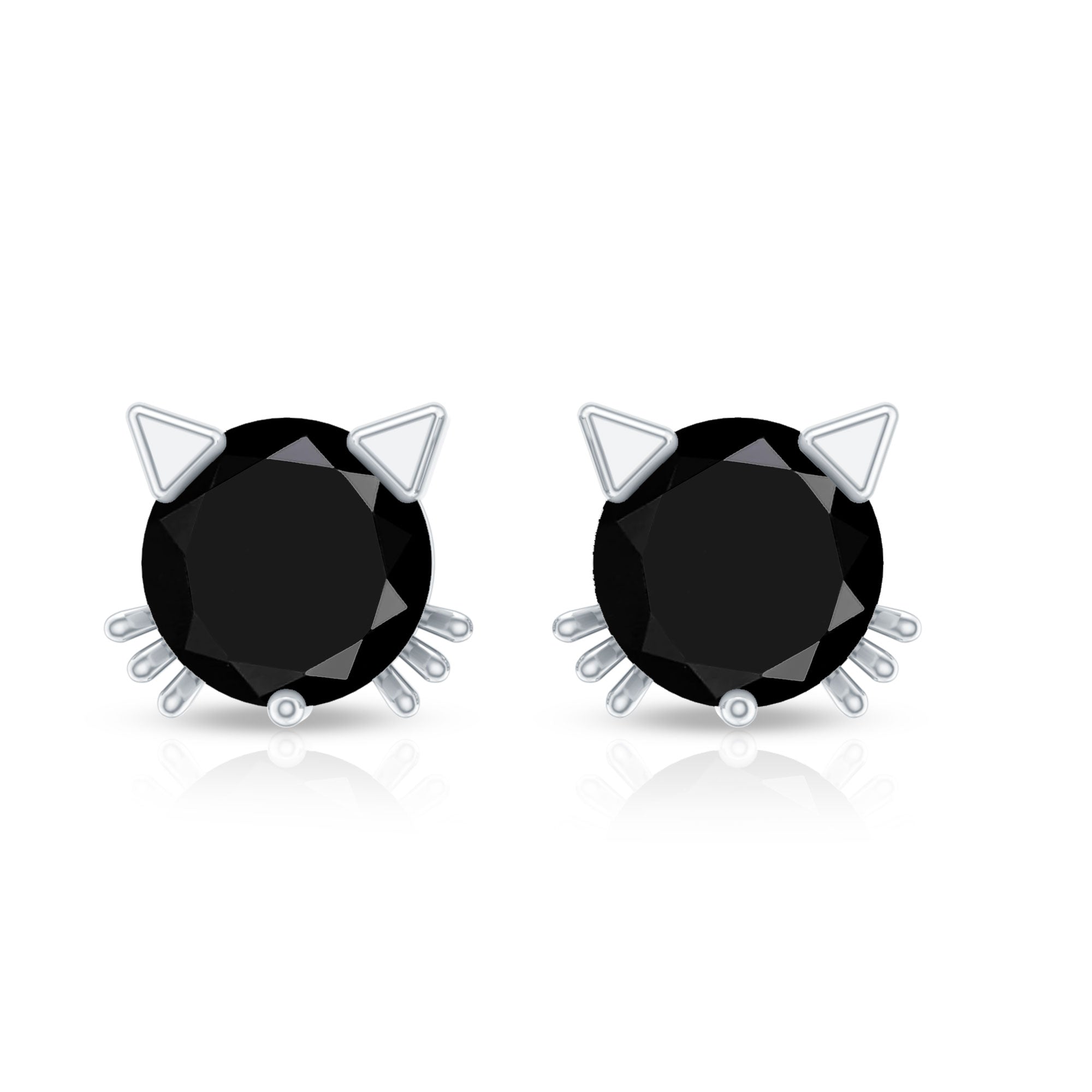 5MM Round Lab Created Black Diamond Cat Stud Earrings AAAA ( Synthetic ) - Rosec Jewels