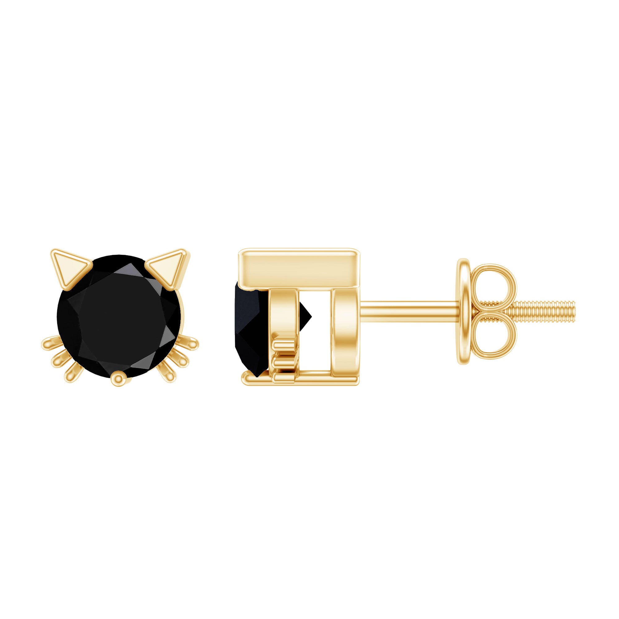 5MM Round Lab Created Black Diamond Cat Stud Earrings AAAA ( Synthetic ) - Rosec Jewels