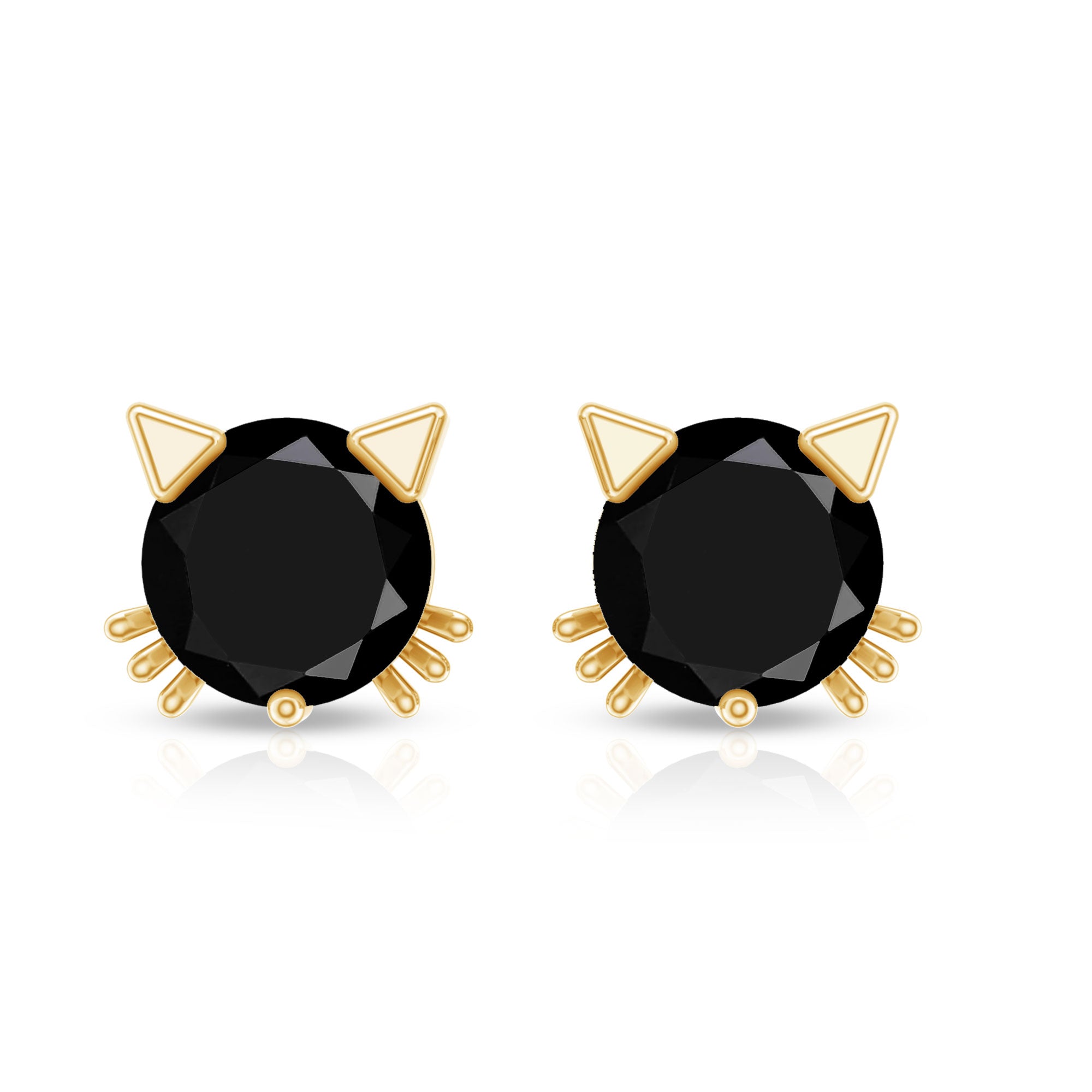 5MM Round Lab Created Black Diamond Cat Stud Earrings AAAA ( Synthetic ) - Rosec Jewels
