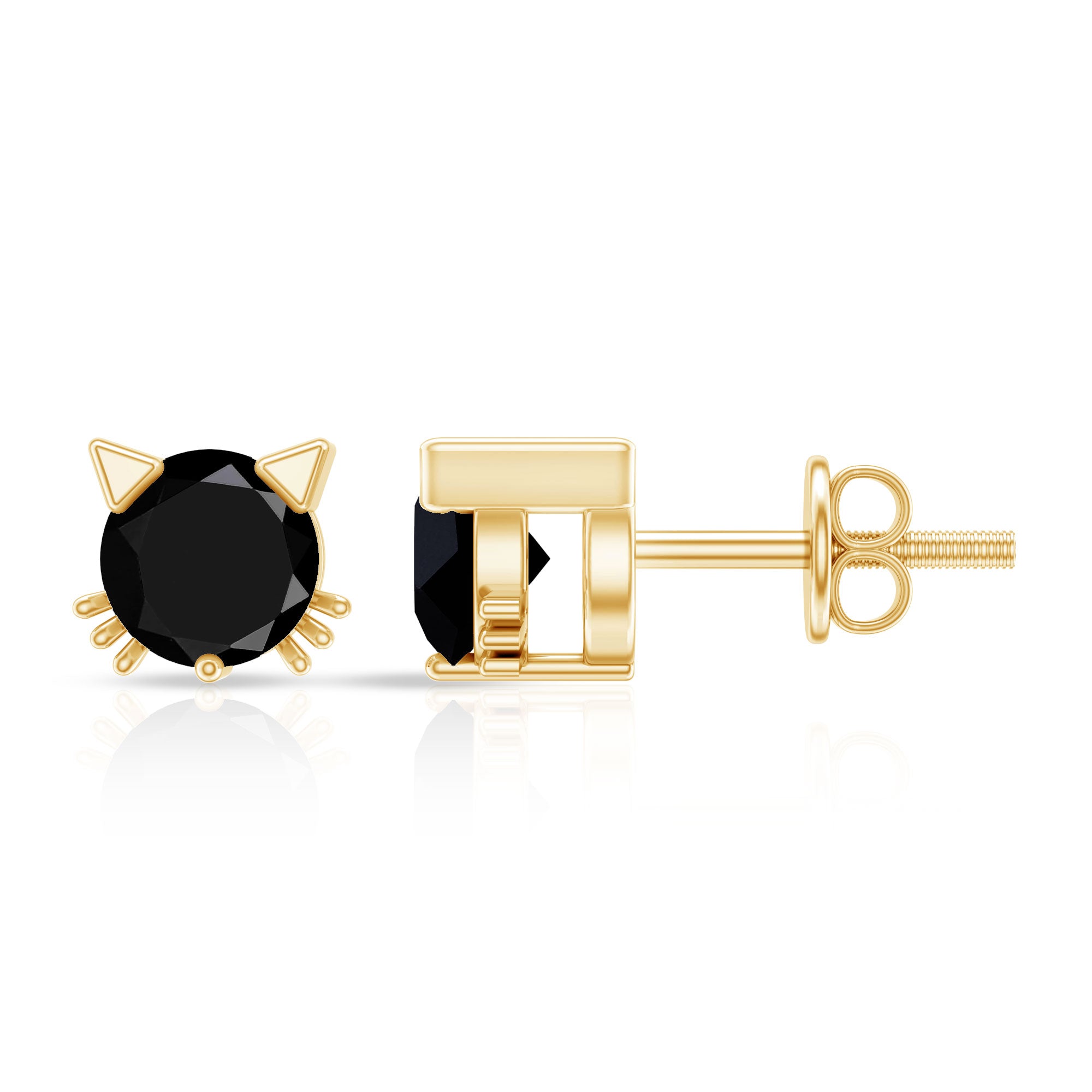 5MM Round Lab Created Black Diamond Cat Stud Earrings AAAA ( Synthetic ) - Rosec Jewels
