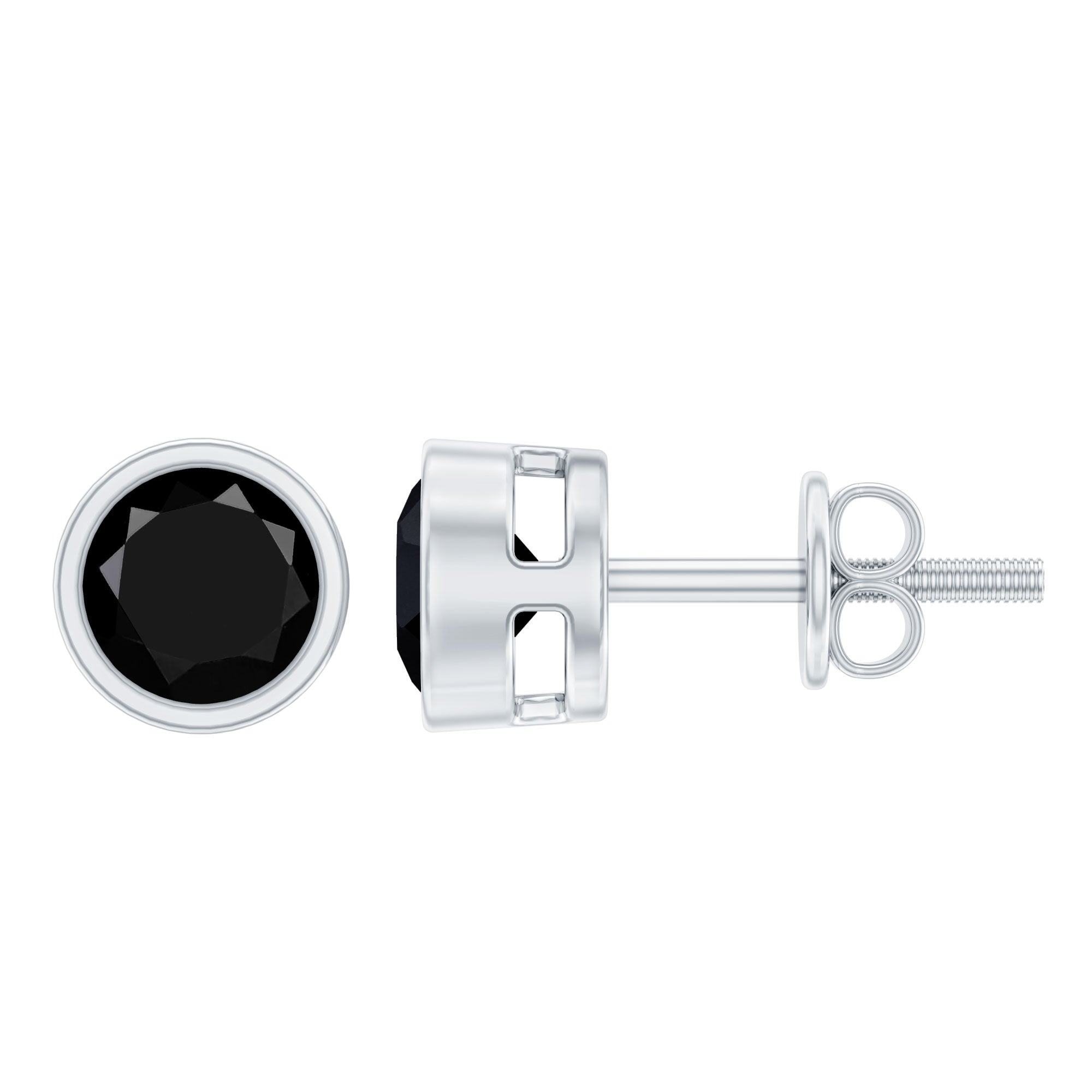 5MM Bezel Set Lab Created Black Diamond Solitaire Stud Earrings AAAA ( Synthetic ) - Rosec Jewels